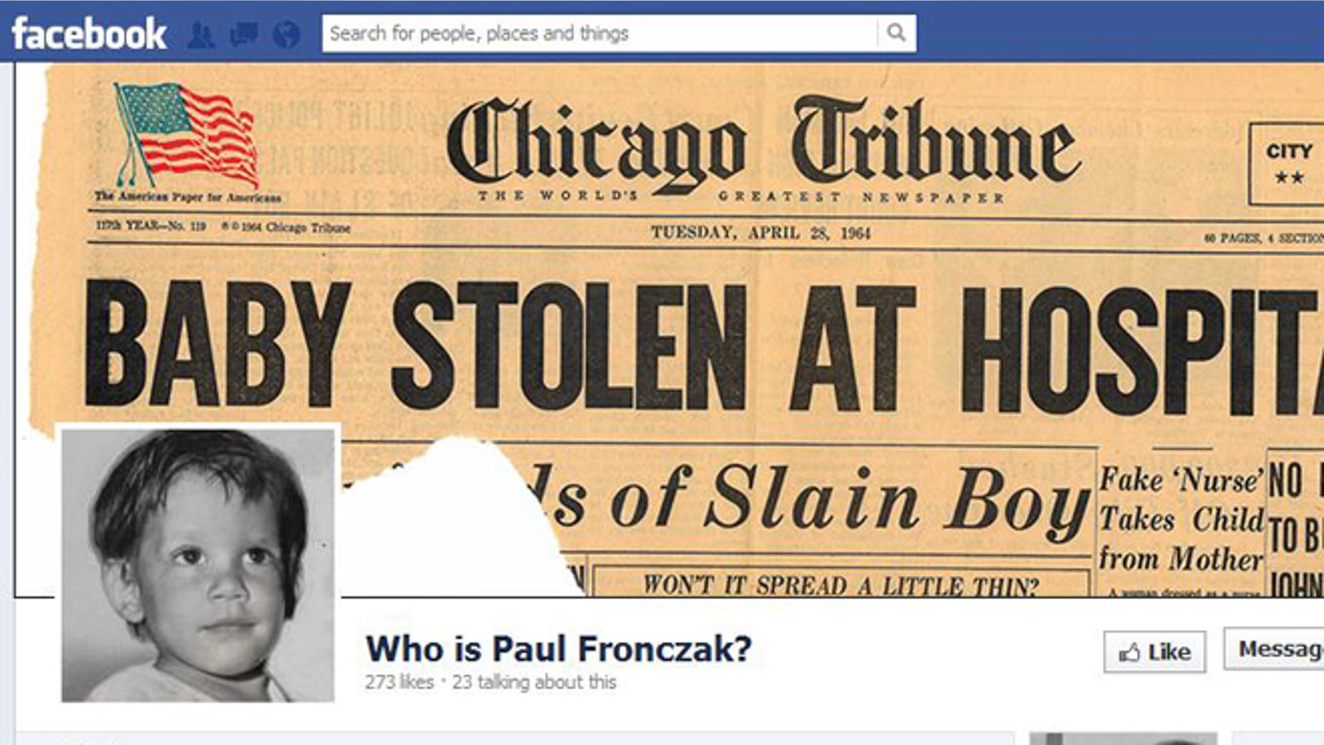 A Facebook page assisting in the identification of Paul Fronczak.