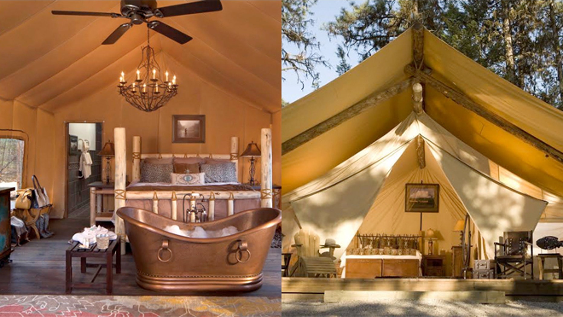 Paws Up's spacious canvas tents boast king-size beds, robes and slippers and gourmet meals.