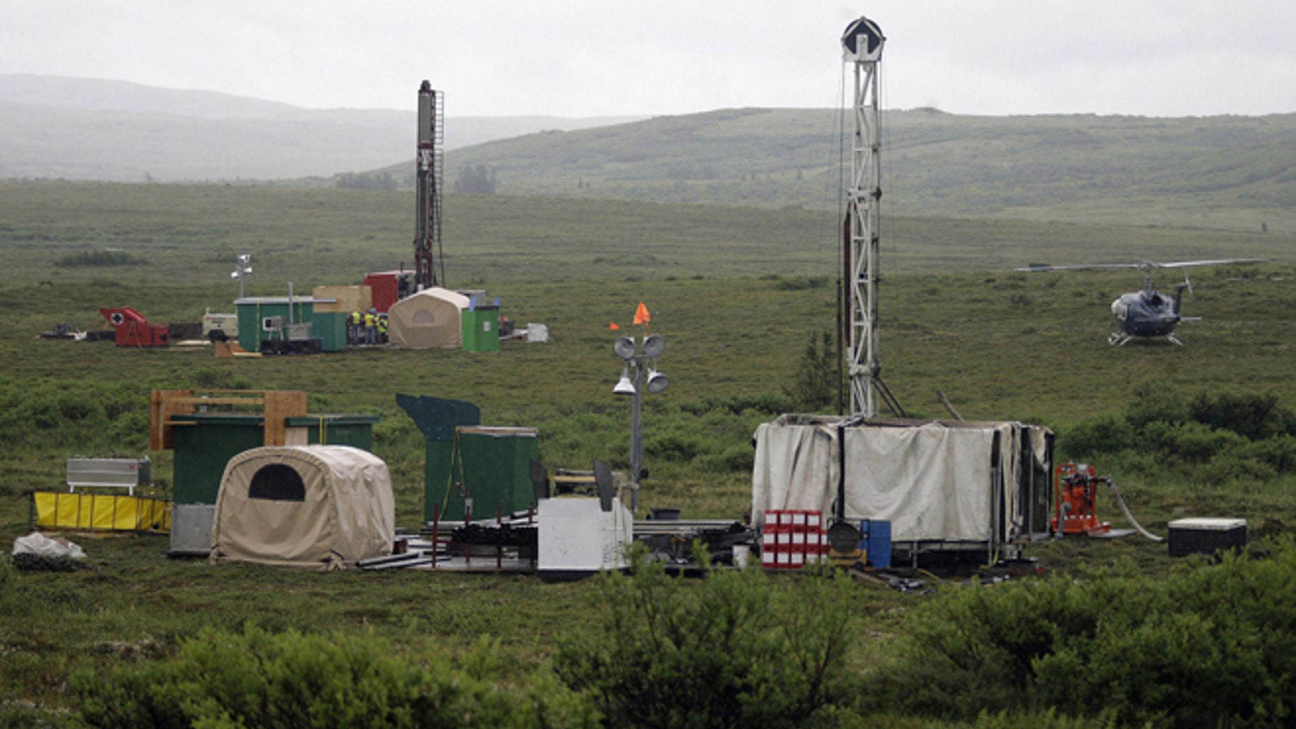Workers with the Pebble Mine project test drill in the Bristol Bay region near the village of Iliamma.