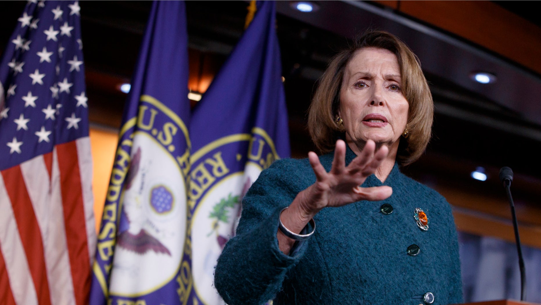 House Minority Leader Nancy Pelosi of Calif. responds to questions about President Donald Trump's actions and agenda, during a news conference on Capitol Hill in Washington, Thursday, Feb. 2, 2017. (AP Photo/J. Scott Applewhite)