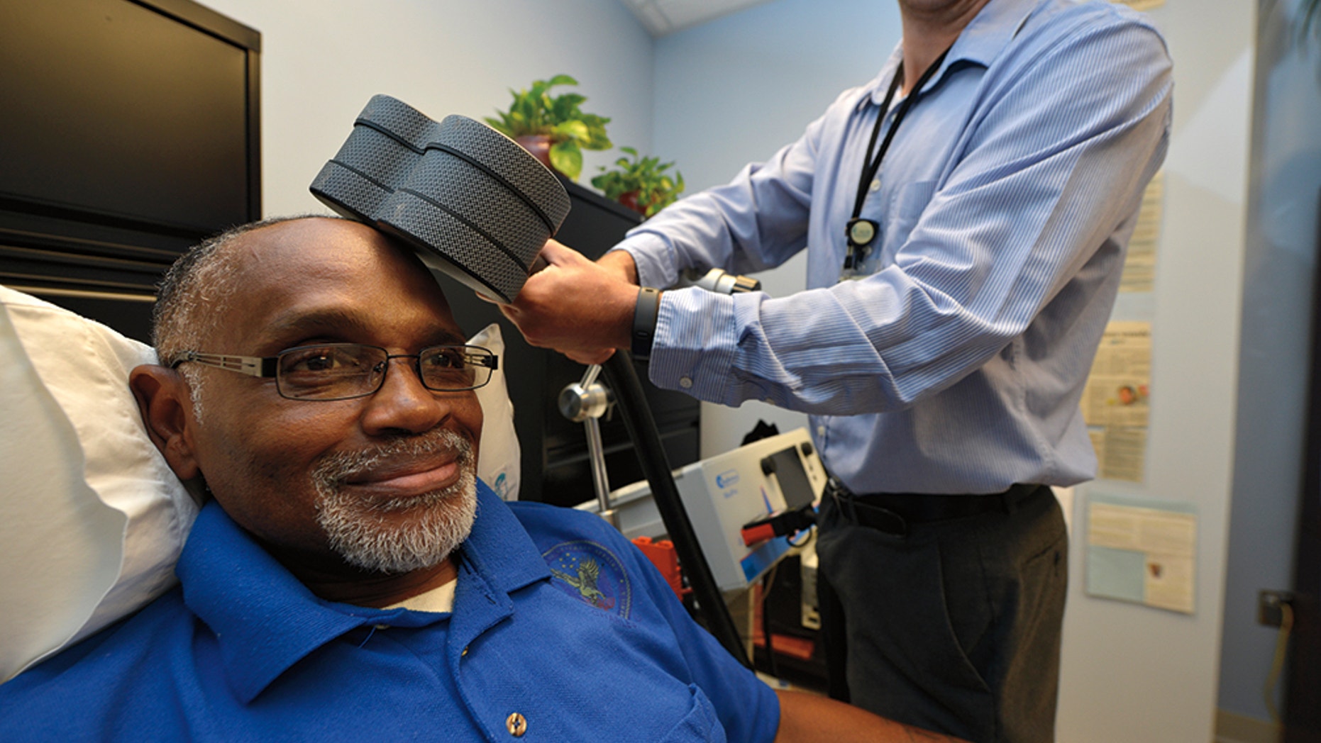 Percy Jones receives rTMS therapy to help treat his depression.