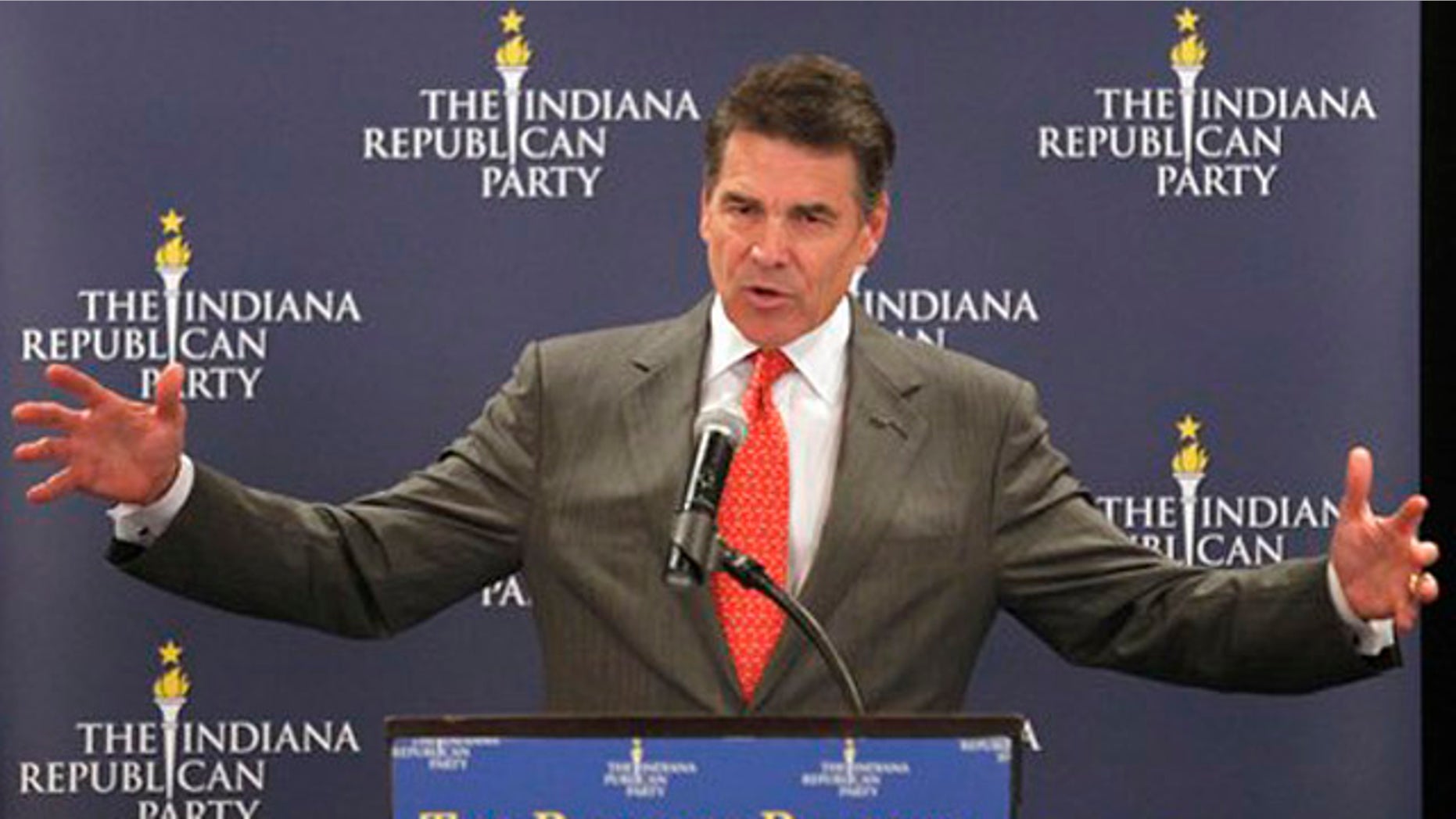 Texas Gov. Rick Perry speaks at a GOP forum in Indianapolis Oct. 12.