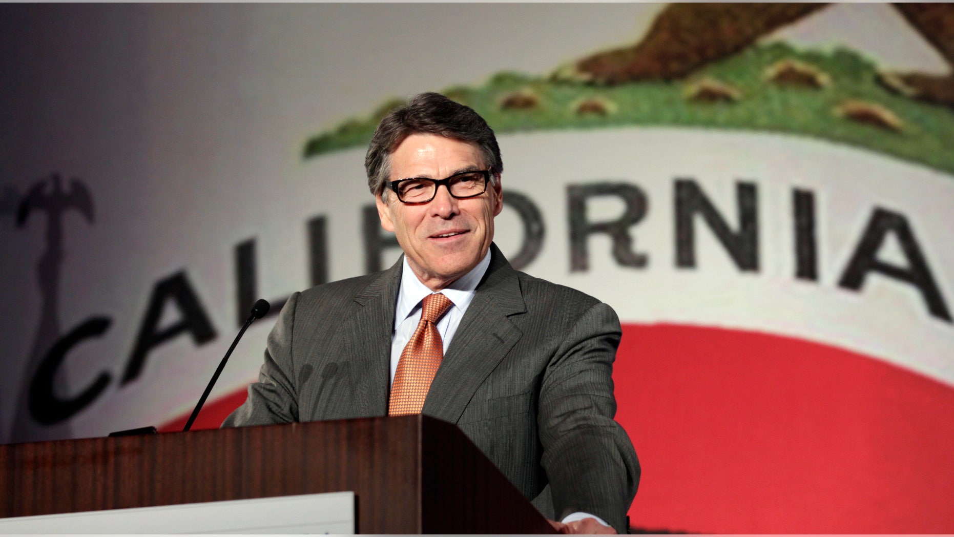 FILE: Texas Gov. Rick Perry gives the keynote speech at the California Republican Party convention in Anaheim, Calif.