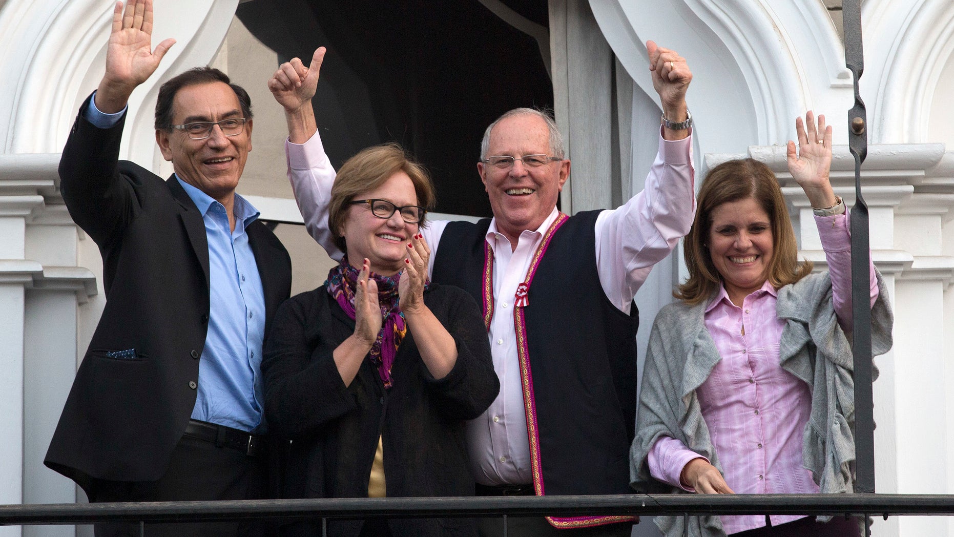 Pedro Pablo Kuczynski and wife Nancy Lange, flanked by his running mates Mercedes Araoz and Martin Vizcarra.