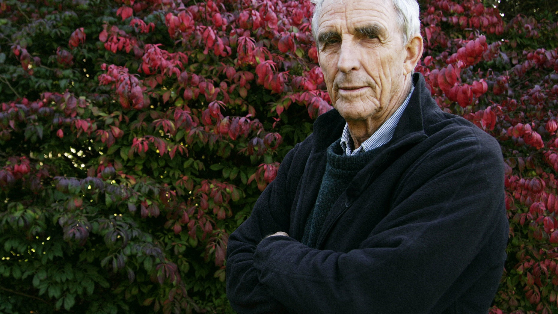 October 28, 2004. Writer Peter Matthiessen stands in the yard of his house in Sagaponack, N.Y. Matthiessen, award-winning author of more than thirty books, world-renowned naturalist, explorer, Buddhist teacher, and political activist, died Saturday, April 5, 2014 after an illness of some months,according to his publisher Geoff Kloske of Riverhead Books. He was 86.