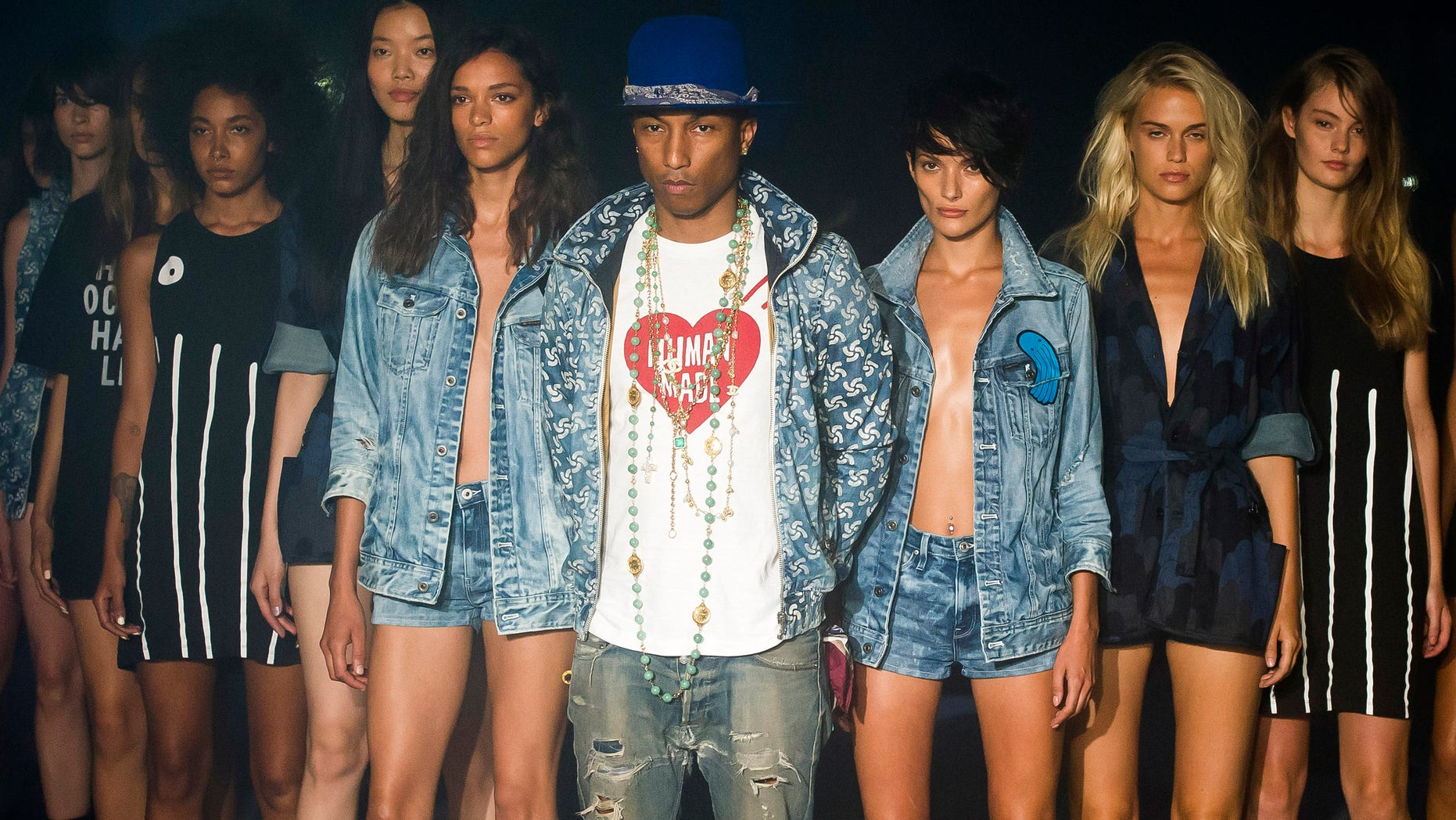 September 5, 2014. Pharrell Williams reveals the Raw for the Oceans Spring/Summer 2015 collection presented by G-Star RAW and Bionic during Fashion Week in New York.