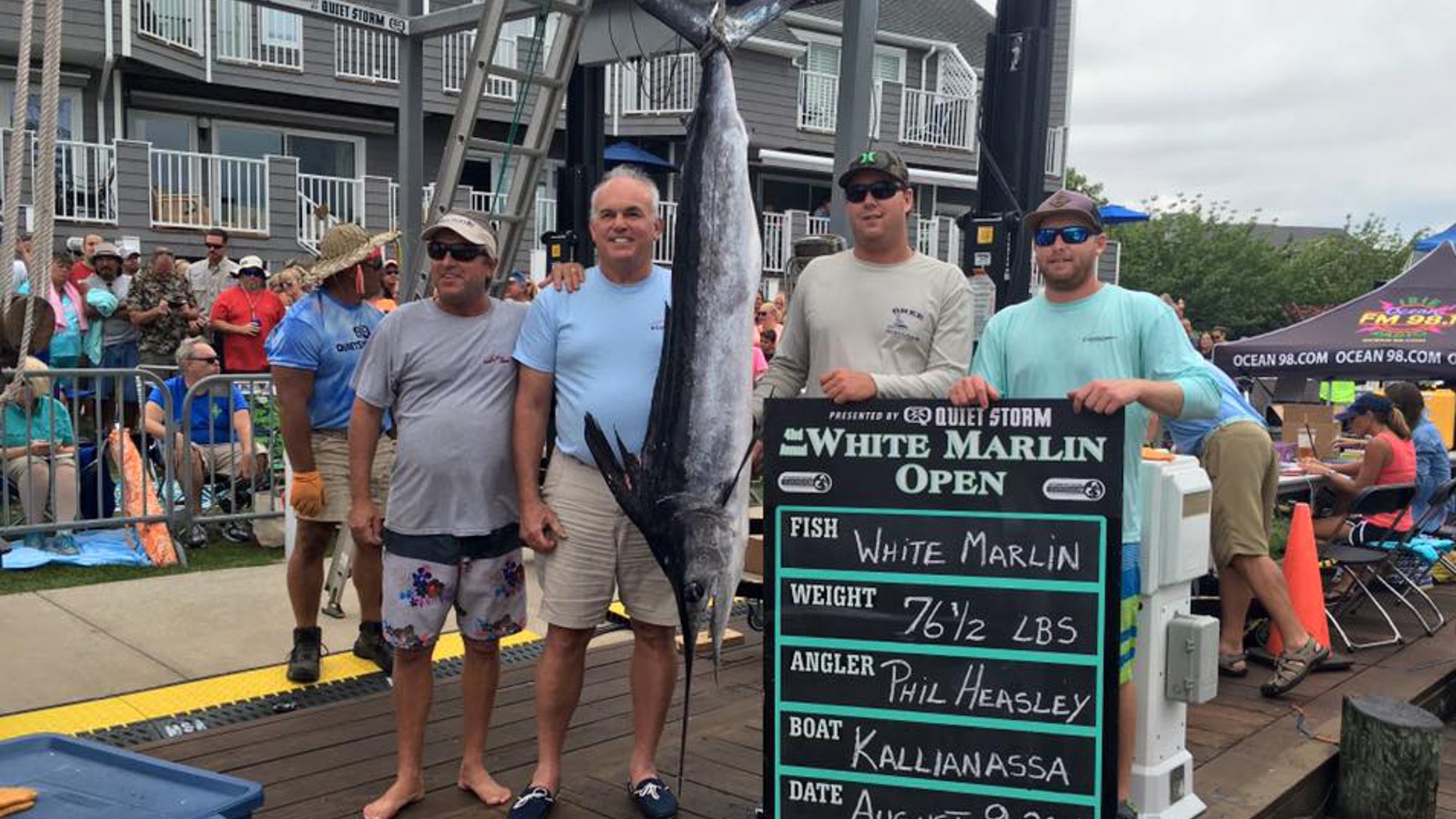 Angle Philip Heasley of Florida with winning 76.5-pound white marlin catch in the White Marlin Open. (White Marlin Open)