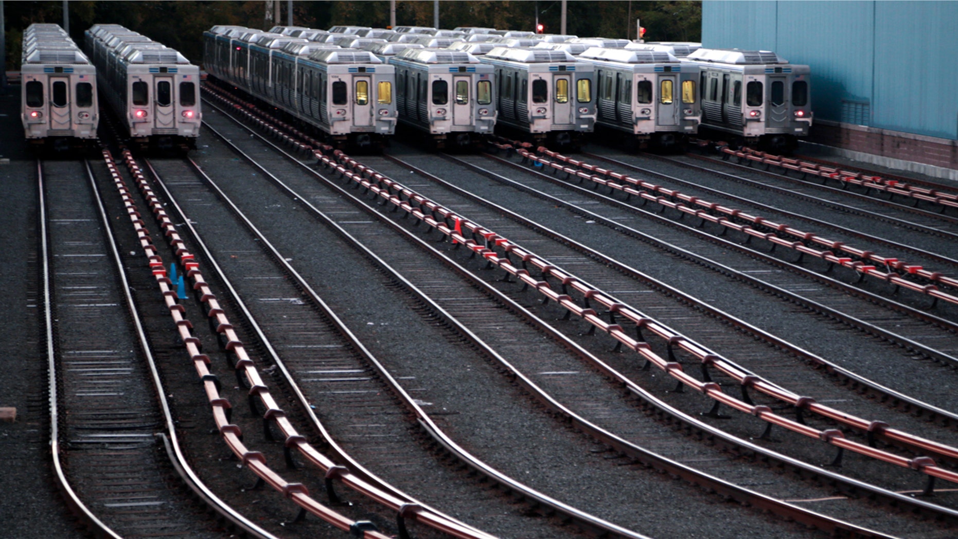 Market-Frankford line trains remain idle at a Southeastern Pennsylvania Transportation Authority (SEPTA) station Tuesday, Nov. 1, 2016 in Upper Darby, Pa., just outside Philadelphia,