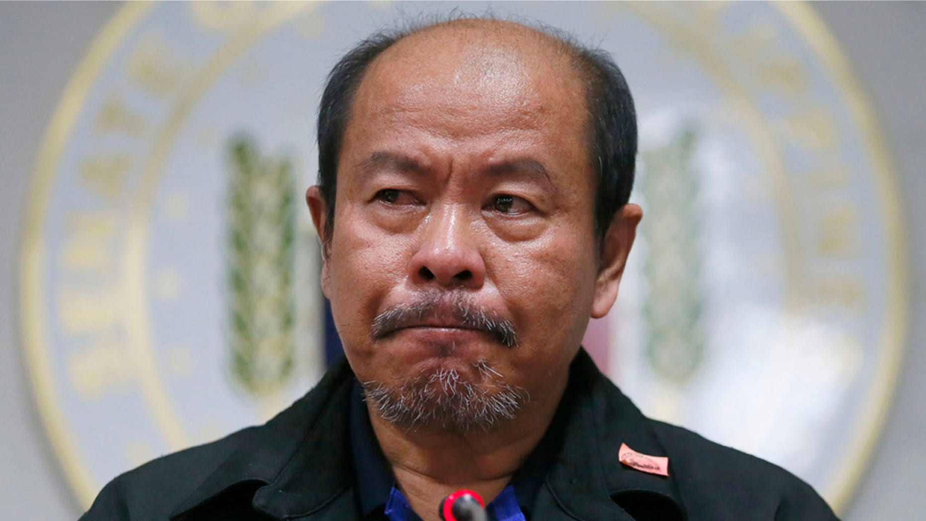 Feb. 20, 2017: An emotional retired police officer Arthur Lascanas speaks to a news conference at the Philippine Senate in suburban Pasay city, south of Manila, Philippines