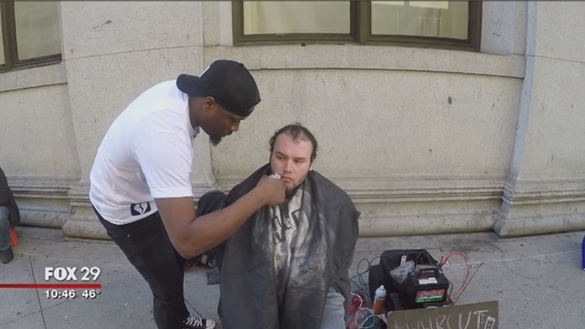 Brennon Jones provides free hair cuts to homeless people in Philadelphia.