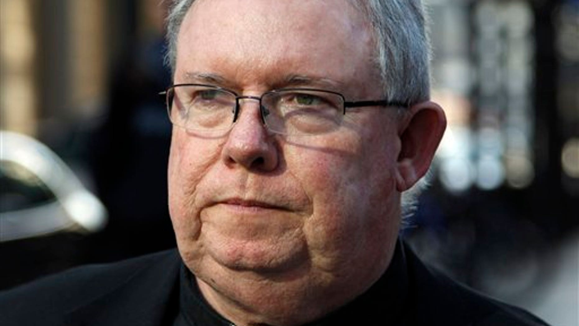 March 27, 2012: Monsignor William Lynn leaves the Criminal Justice Center, in Philadelphia.