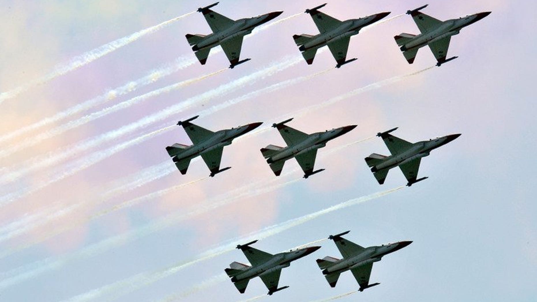 This file photo shows South Korea's T-50 supersonic jets, pictured in Gyeryong, south of Seoul, on October 1, 2009. S.Korea will buy European bunker-busting missiles as the United States refused to sell the same kind of weapons to the country, the state procurement agency said on Wednesday.