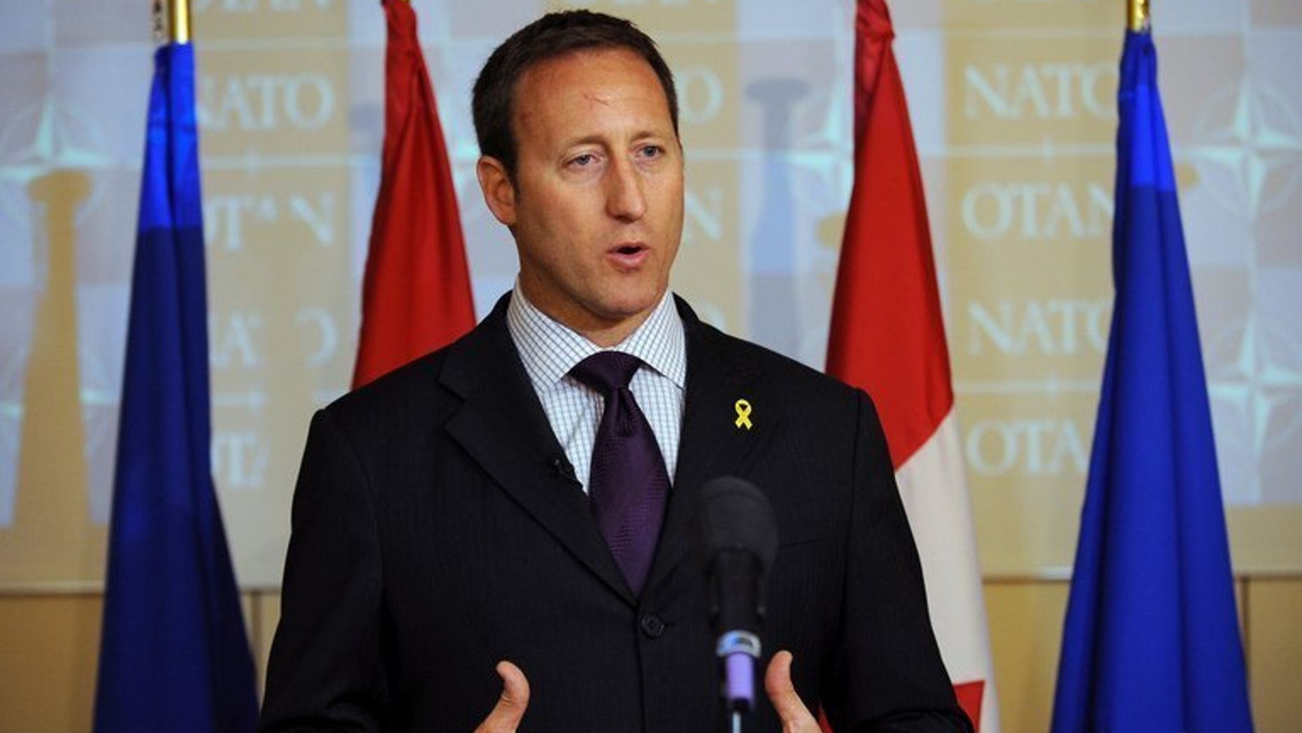 Canadian Defence minister Peter Gordon Mackay at a press conference in Brussels, on June 9, 2011. Canada will send a platoon to join Brazilian troops attempting to stabilize Haiti as the hurricane season looms, MacKay announced Wednesday.
