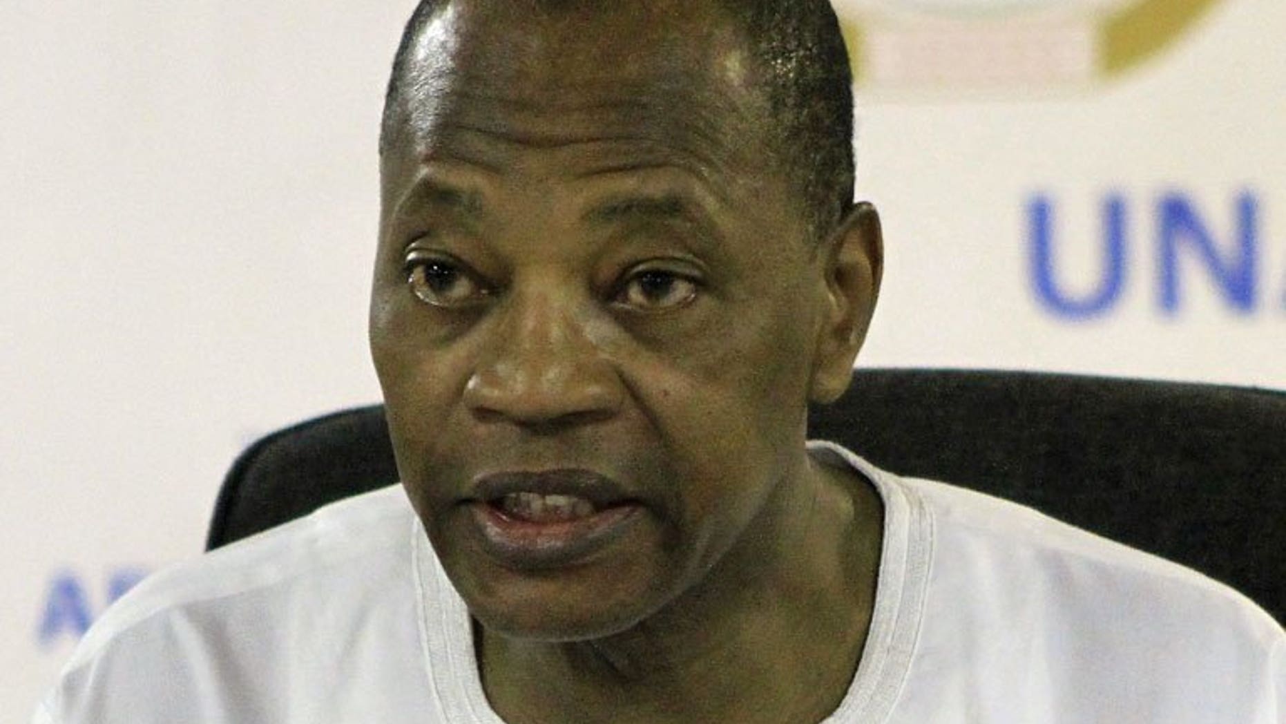 Mohamed Ibn Chambas, head of the African Union-UN mission in Darfur, speaks in el-Fasher, North Darfur state, on June 17, 2013. Violence is surging in Sudan's Darfur but peace cannot be imposed by force, Chambas told AFP.