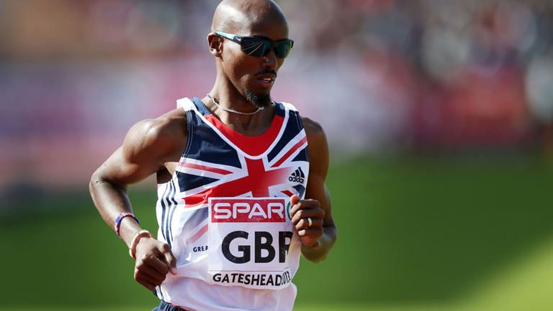 Britain's Mo Farah compete in the men's 5000m at Gateshead Stadium in Newcastle, northeast England, on June 22, 2013. Farah stormed to victory in the 5,000m at the European Team Championships on Saturday in his first British squad appearance since the London Games.