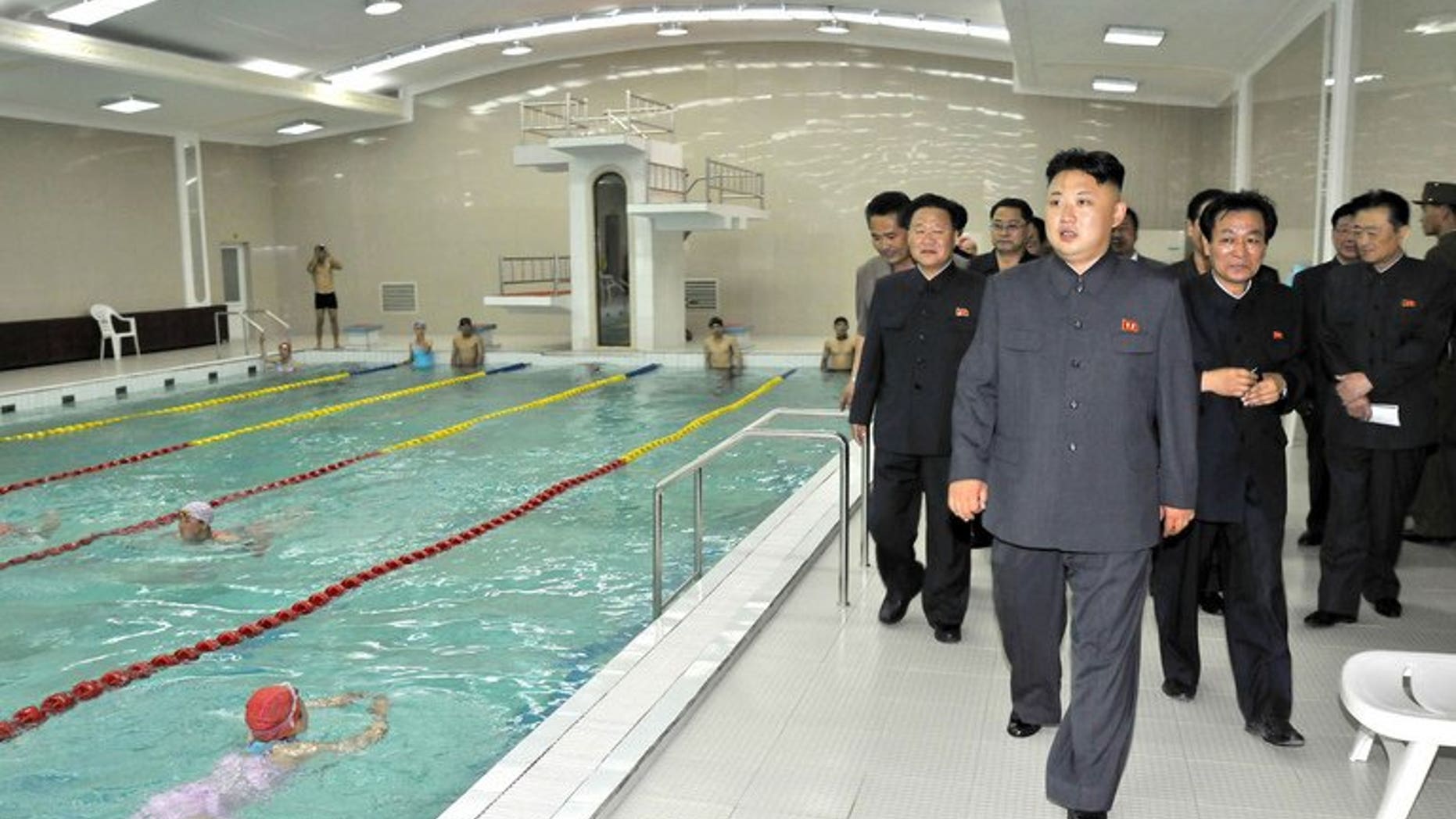 North Korean leader Kim Jong-Un inspects a swimming pool, in a photo repleased by state media on June 22, 2013. North Korea has blamed the United States for escalating tensions on the Korean peninsula and called for "real actions" if Washington wants peace.