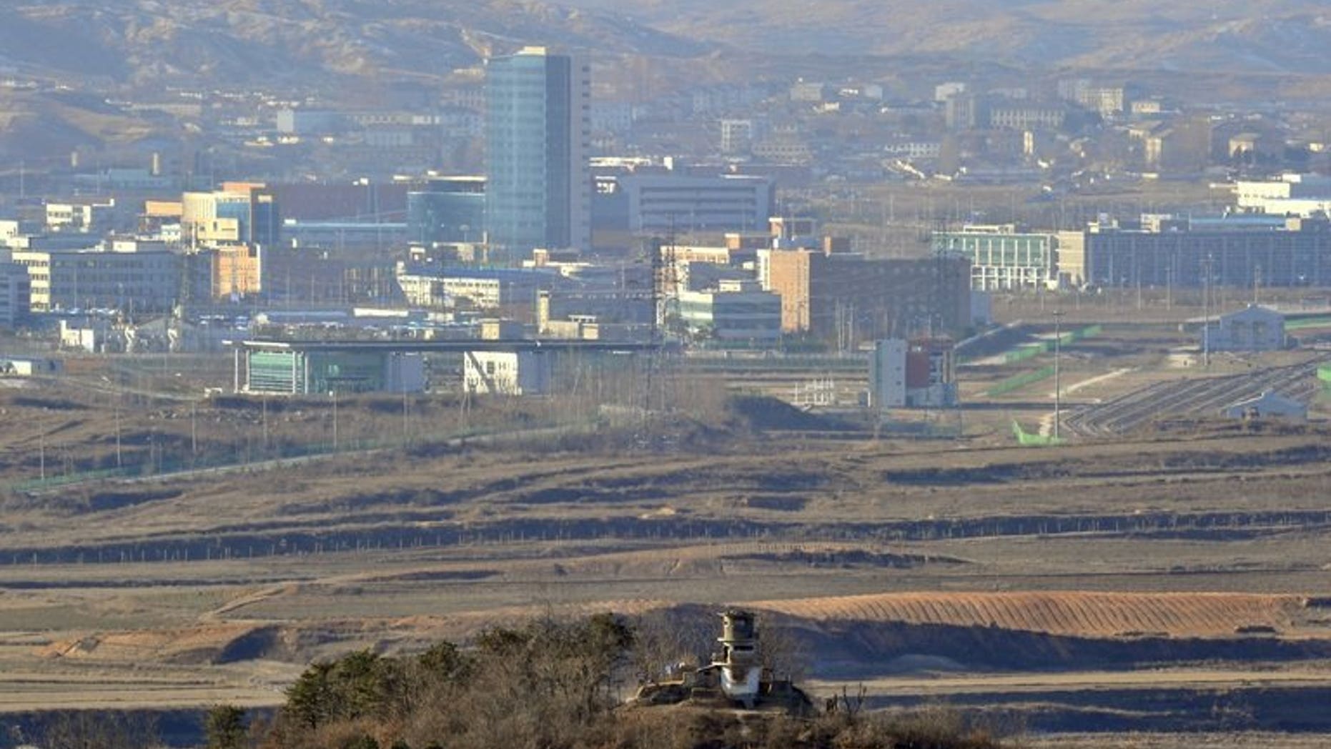 View from South Korea of the North Korean city of Kaesong on December 22, 2011. Royal tombs, fortress walls and a 700-year-old school in Kaesong were among a dozen monuments granted World Heritage status by UNESCO at its annual meet.