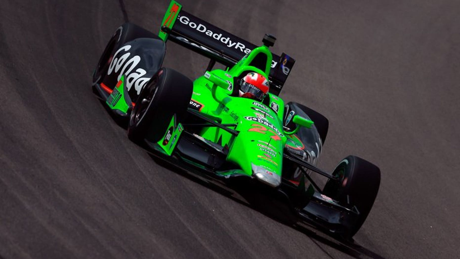 James Hinchcliffe of Canada drives the #27 GoDaddy Andretti Autosport Chevrolet during practice for the Iowa Corn Indy 250 at Iowa Speedway on June 22, 2013 in Newton, Iowa. Hinchcliffe won the Iowa Corn Indy 250 on Sunday, collecting his season-high third victory of the IndyCar campaign and his first career oval-course triumph in the series.
