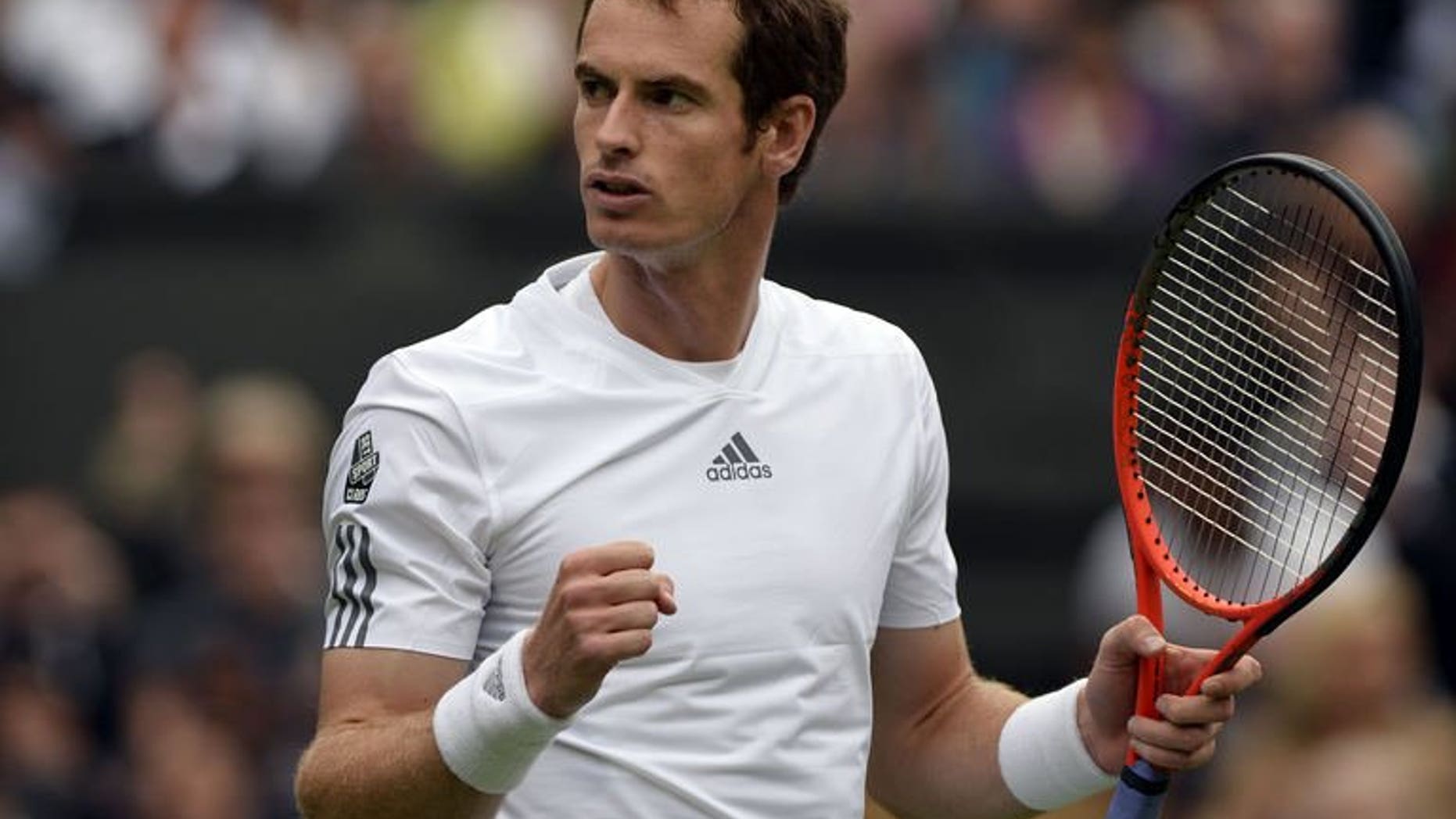 Britain's Andy Murray on day one of the 2013 Wimbledon Championships at the All England Club in London, on June 24, 2013. Murray insists he didn't celebrate Rafael Nadal's stunning exit from Wimbledon even though the Spaniard's loss is a major boost to the world number two's title challenge.