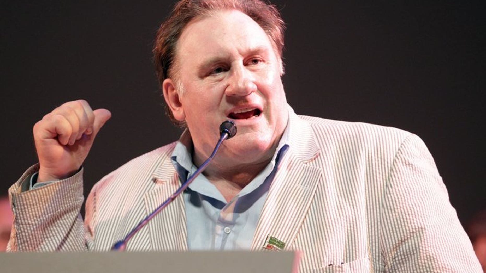French film star Gerard Depardieu presents the film "Raspoutine" during the first Russian film festival in Nice, southeast France on June 16, 2013. Depardieu was slightly injured in a traffic accident in central Moscow, where he is shooting scenes of his latest film, Russian media reported Tuesday.