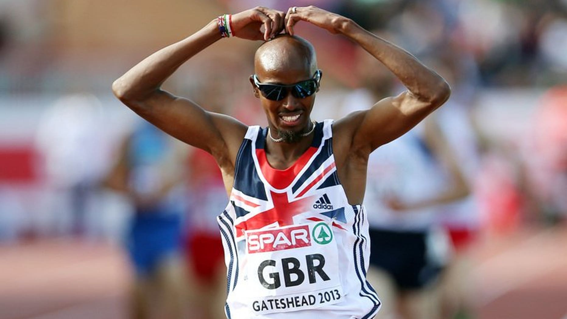 Britain's Mo Farah wins the men's 5,000m at Gateshead Stadium in Newcastle on June 22, 2013. Farah proved he was still the man to beat heading into the World Championships with a 5,000 metres win over a high-class field at the Birmingham Diamond League meeting in central England on Sunday.