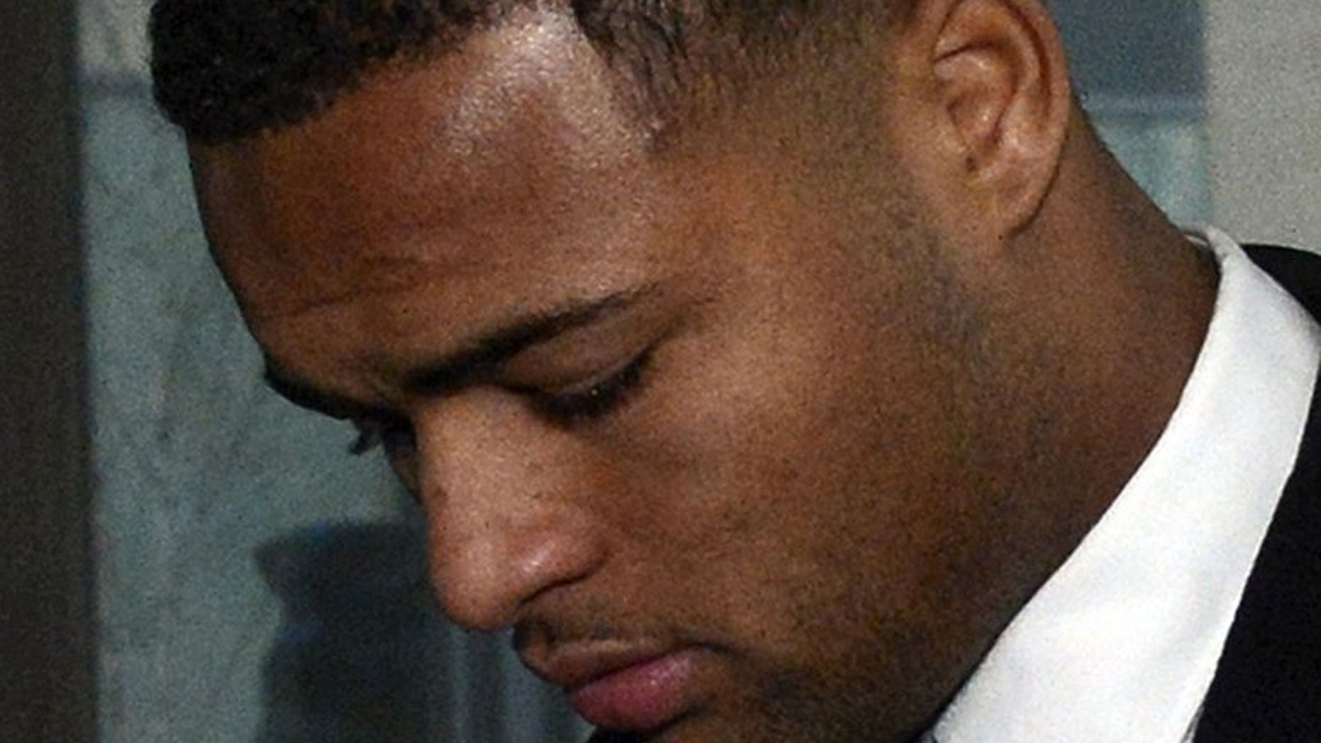 Manchester City youth football player Courtney Meppen-Walter arrives at the Crown Court in Manchester, north-west England, on February 28, 2013. Meppen-Walter will return to prison after mistakenly being released on Monday four months into a 16 month sentence for killing a brother and sister while speeding in his Mercedes in central Manchester.