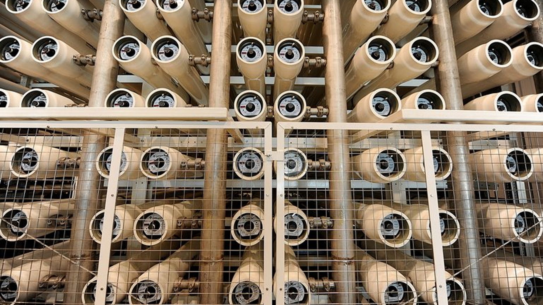 Reverse osmosis cells at a water desalination plant in east London, on June 2, 2010. French utilities giant Veolia says it has won a 10-year contract to produce 47 million gallons of desalinated water a day for a petrochemical plant in Saudi Arabia.