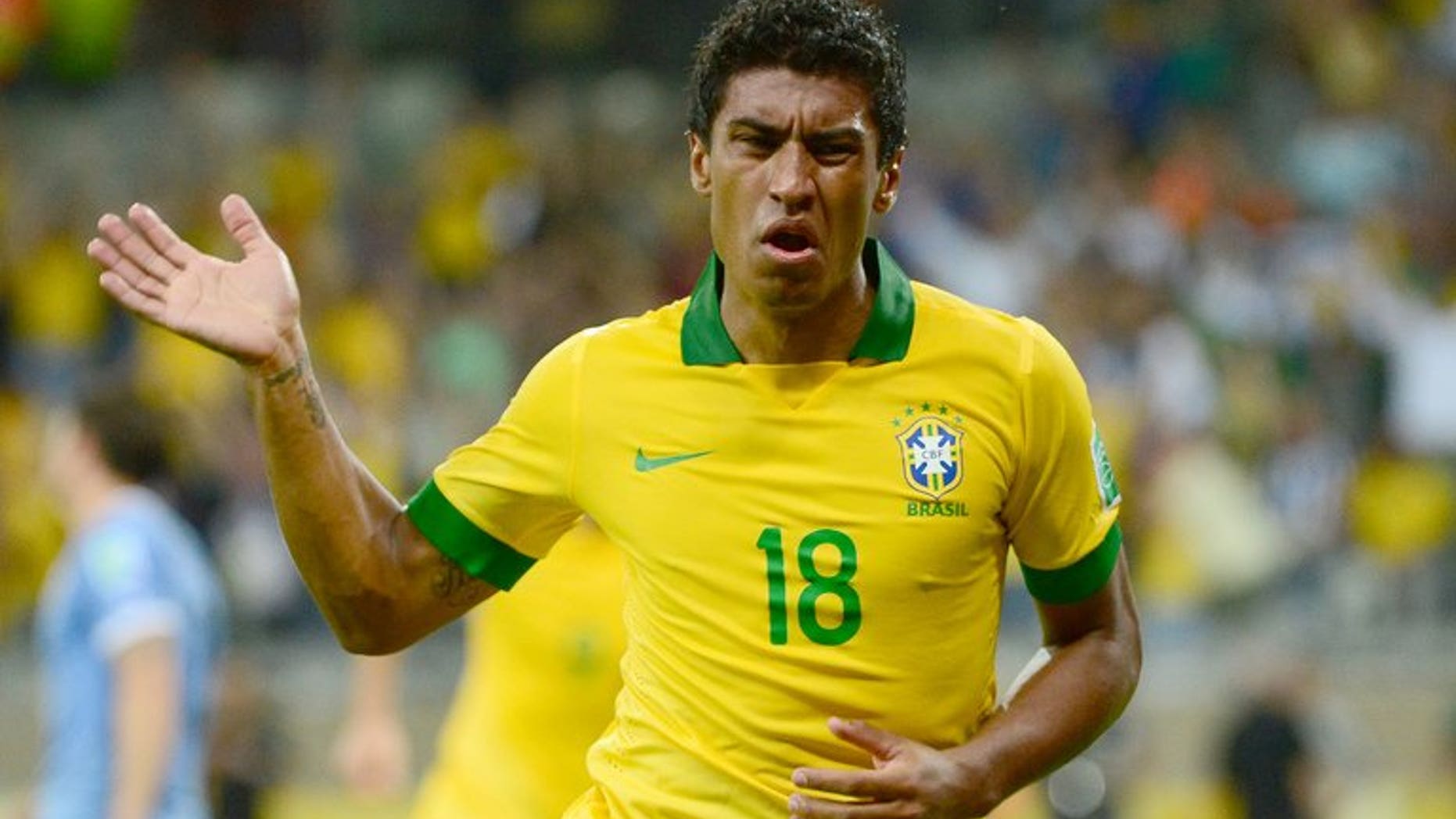 Brazil's Paulinho celebrates after scoring against Uruguay during their Confederations Cup semi-final match in Belo Horizonte, on June 26, 2013. Paulinho has announced he is leaving Corinthians for English Premier League side Tottenham Hotspur.
