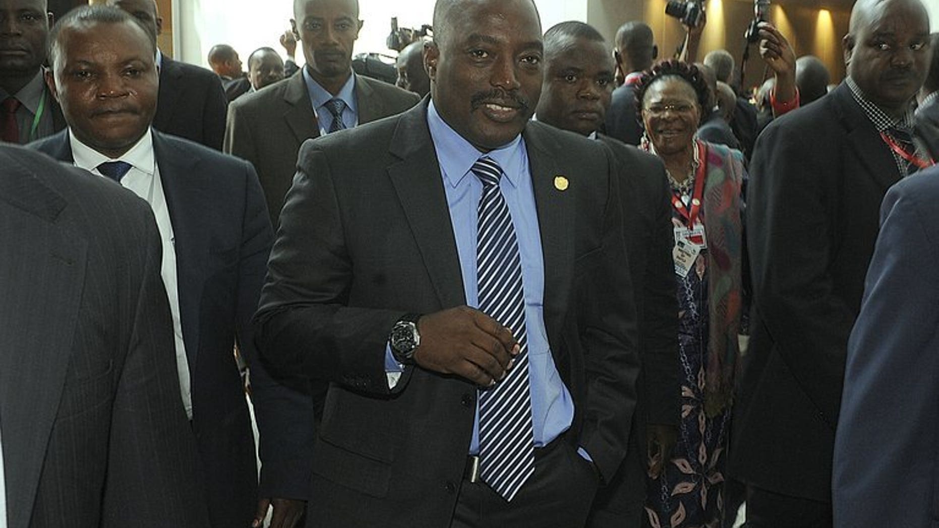 DR Congo President Joseph Kabila (C), seen at the 50th African Union Anniversary Summit in Addis Ababa on May 26, 20113. Opposition parties in the DR Congo have rejected an offer of "national consultations" made by Kabila, they said in a joint statement.