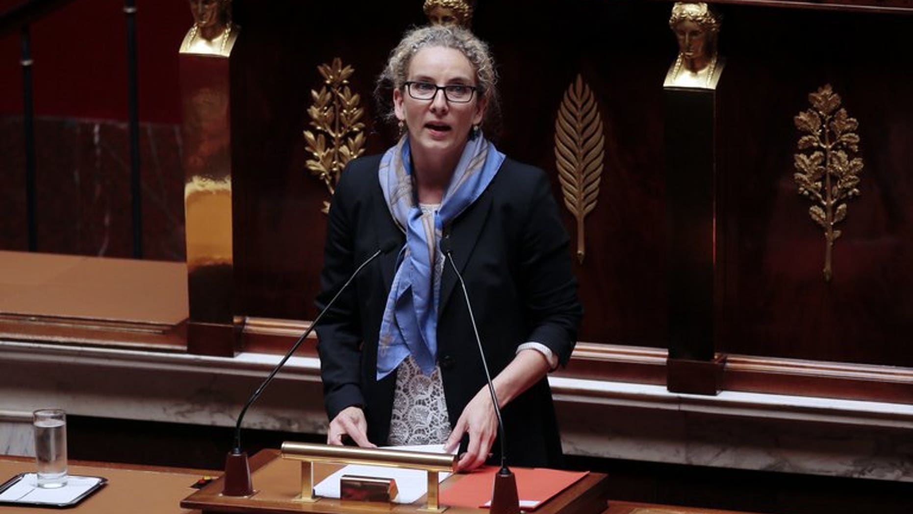 French Environment Minister Delphine Batho speaks at the lectern during a debate on adaptation to European Union law in the field of sustainable development, on July 2, 2013 at the National Assembly in Paris.