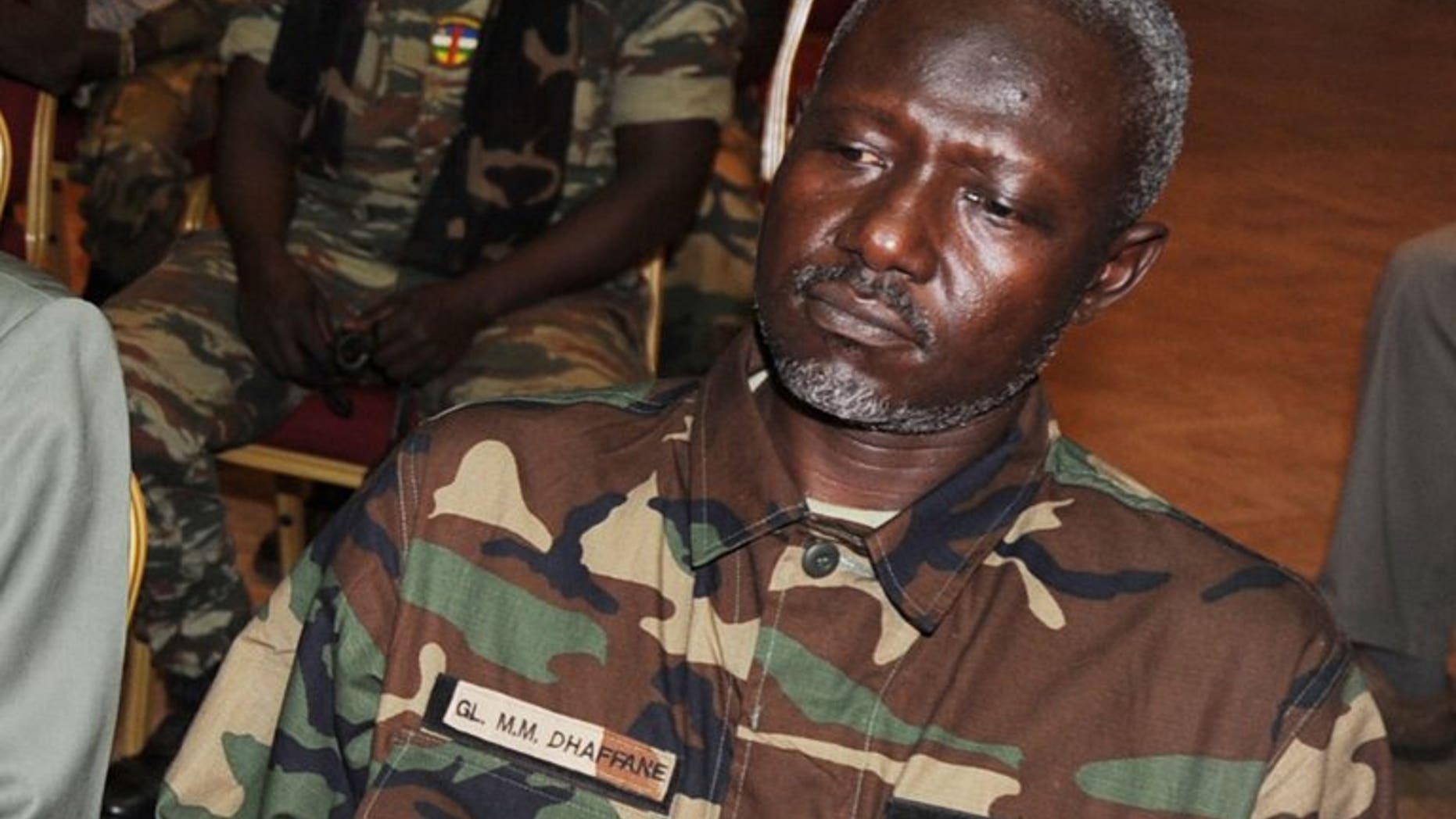 Mohamed Dhaffane attends talks on January 9, 2013 in Libreville. The new authorities in the poor, landlocked Central African Republic faced internal dissent Tuesday in Bangui, where Dhaffane, the minister of water and forests, has been accused of recruiting mercenaries three months after rebels seized power.