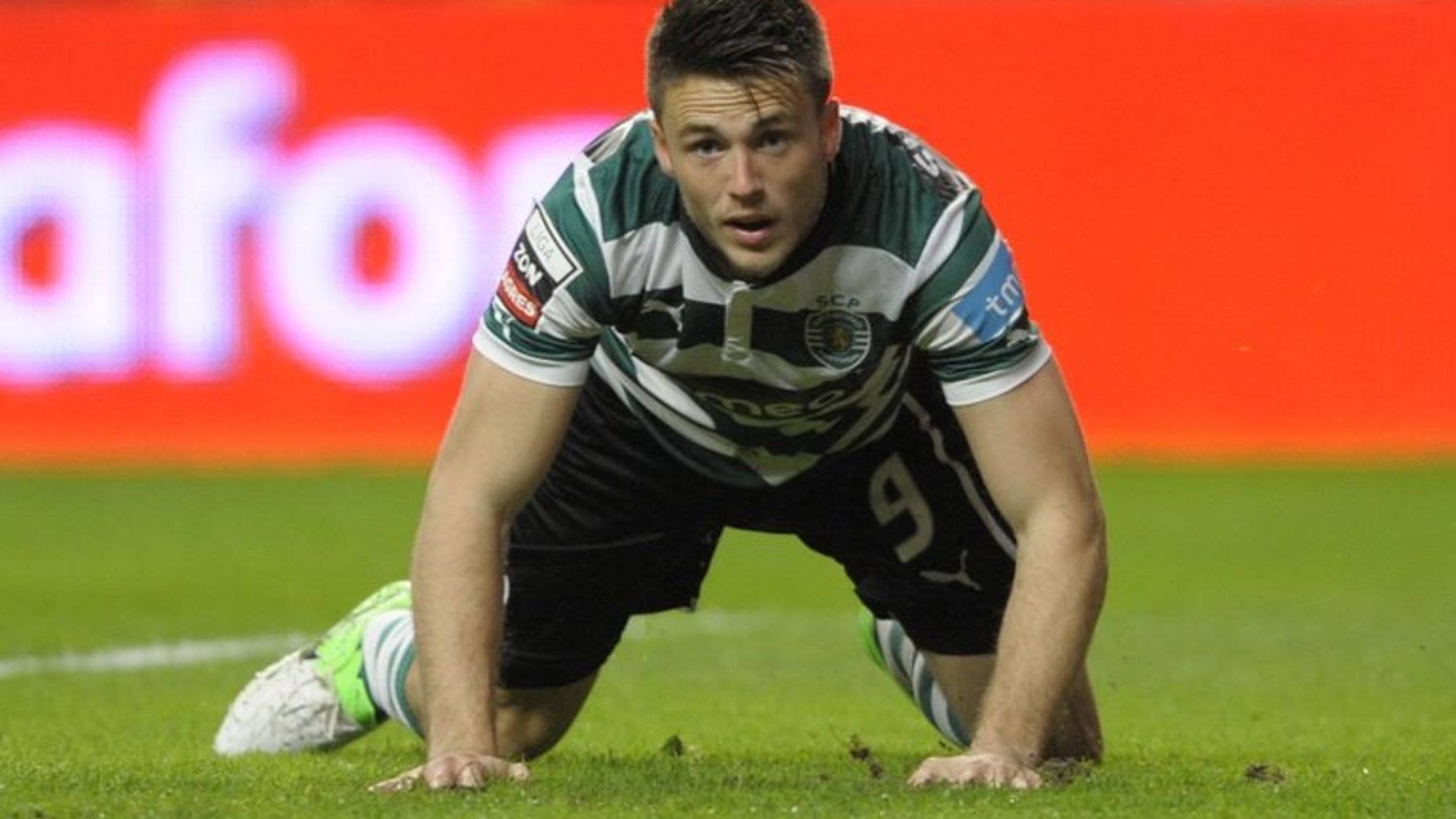 Ricky van Wolfswinkel reacts after scoring at the municipal stadium in Braga on April 1, 2013. Norwich City manager Chris Hughton warned on Wednesday that record signing van Wolfswinkel cannot be expected to secure Premier League survival on his own.