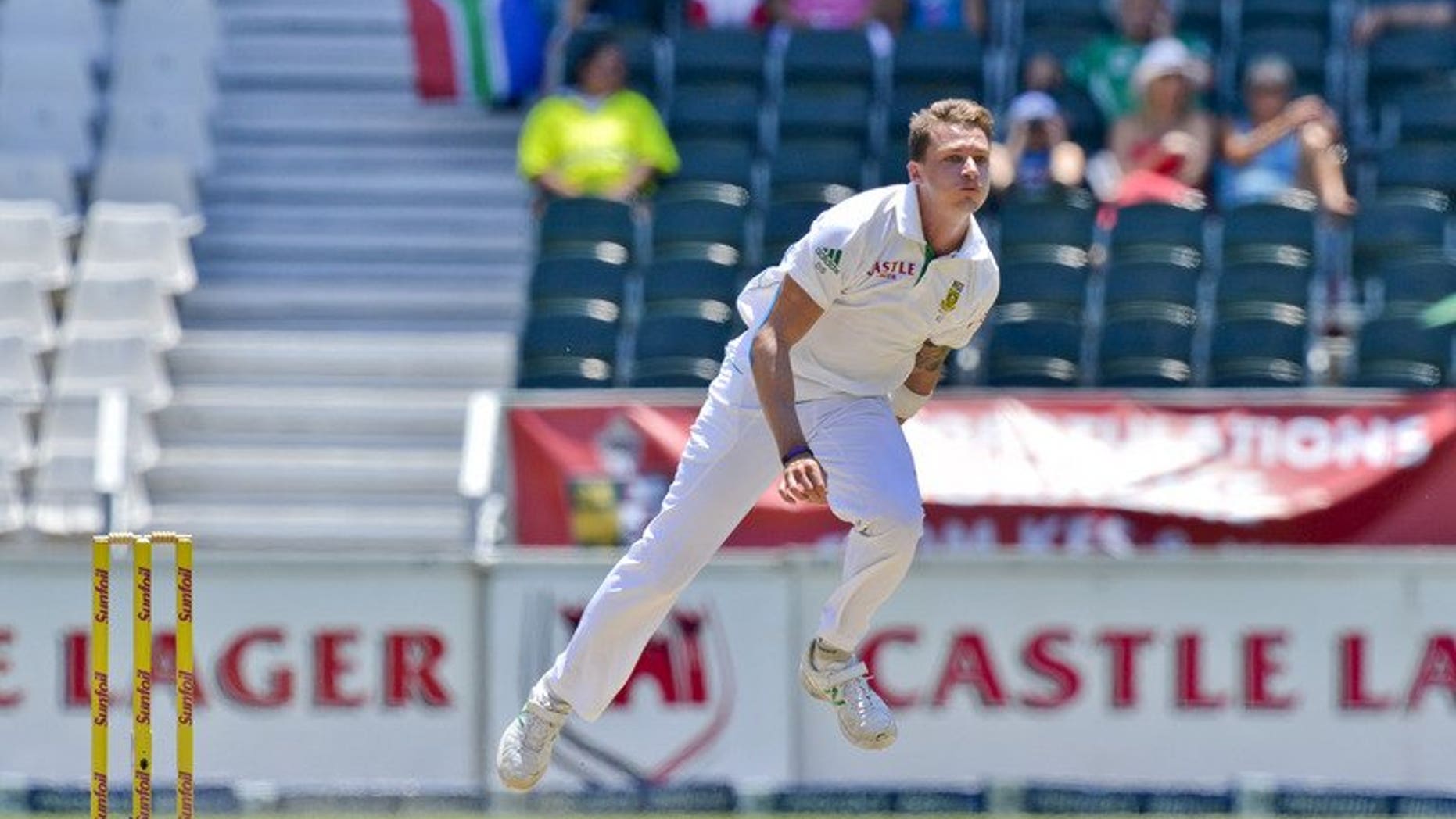 South Africa bowler Dale Steyn launches the ball during a Test match against Pakistan in Johannesburg at Wanderers Stadium on February 3, 2013. Steyn was excluded from two national squads Thursday for an 18-day tour of Sri Lanka.
