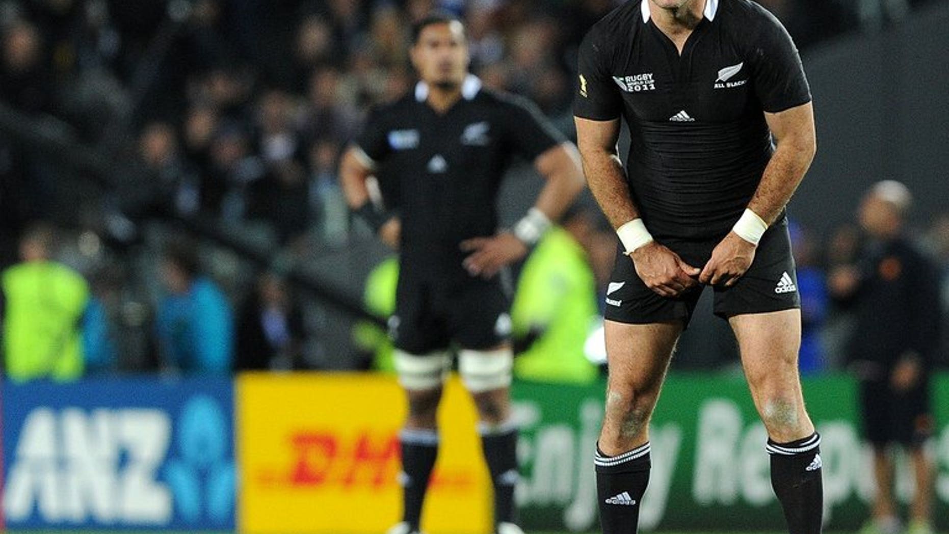 New Zealand All Blacks' Stephen Donald prepares to score the crucial penalty against France during their 2011 Rugby World Cup final match at Eden Park Stadium in Auckland, on October 23, 2011. Much-maligned Donald's unlikely role in N.Z.'s narrow win will be immortalised in a movie, according to reports.