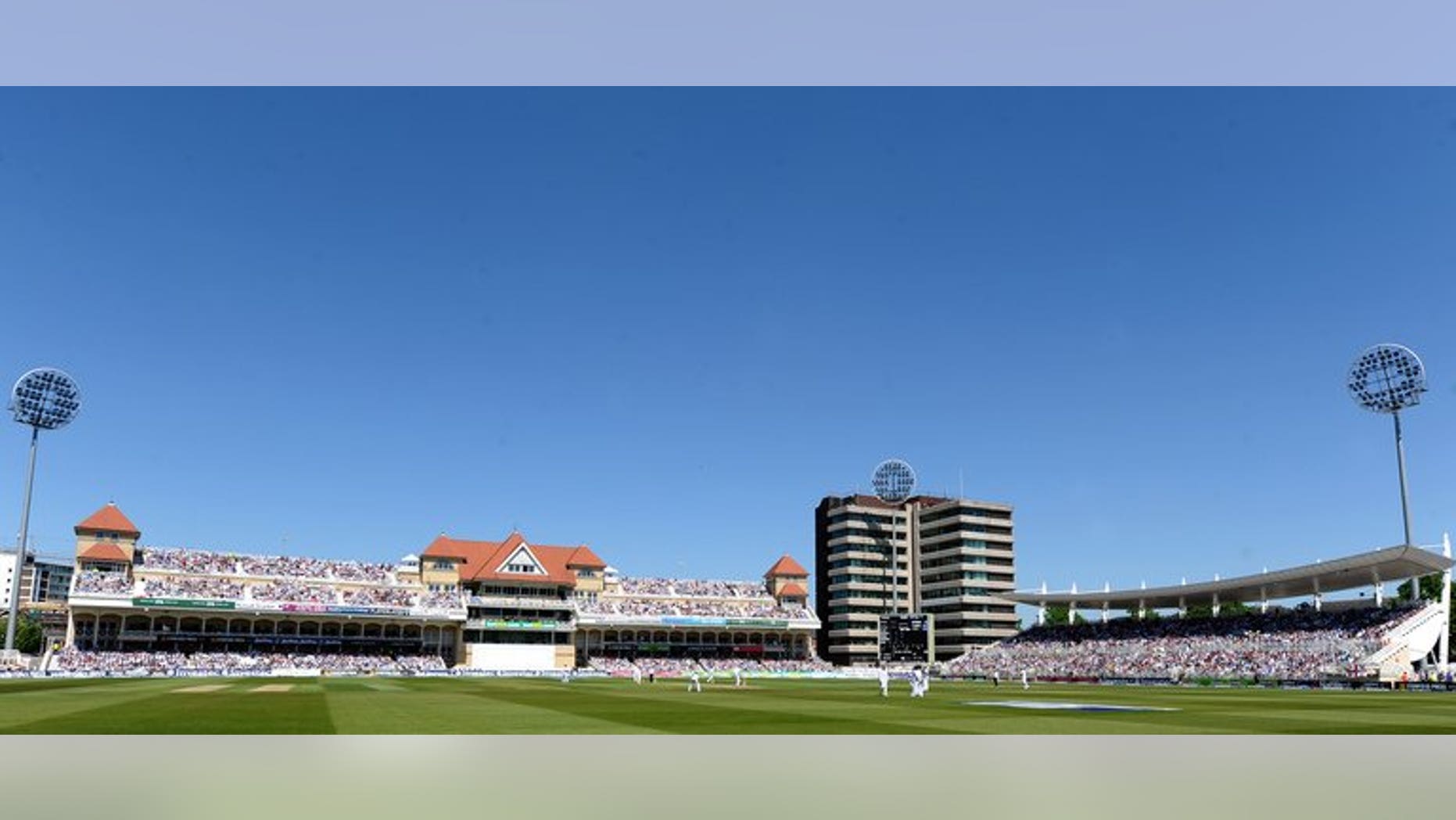 A view of the playing field at Trent Bridge in Nottingham, central England on May 25, 2012. A familiar sound associated with the England cricket team is set to be missing during next week's Ashes opener in Nottingham after 'Billy the Trumpet' was effectively banned from playing at Trent Bridge.