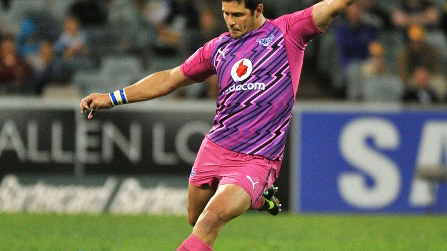 Morne Steyn of the Bulls shoots in Canberra on March 30, 2013. Northern Bulls survived last-minute drama to defeat Coastal Sharks 20-19 in an all-South Africa Super 15 thriller Saturday and go top of the table with one round left.