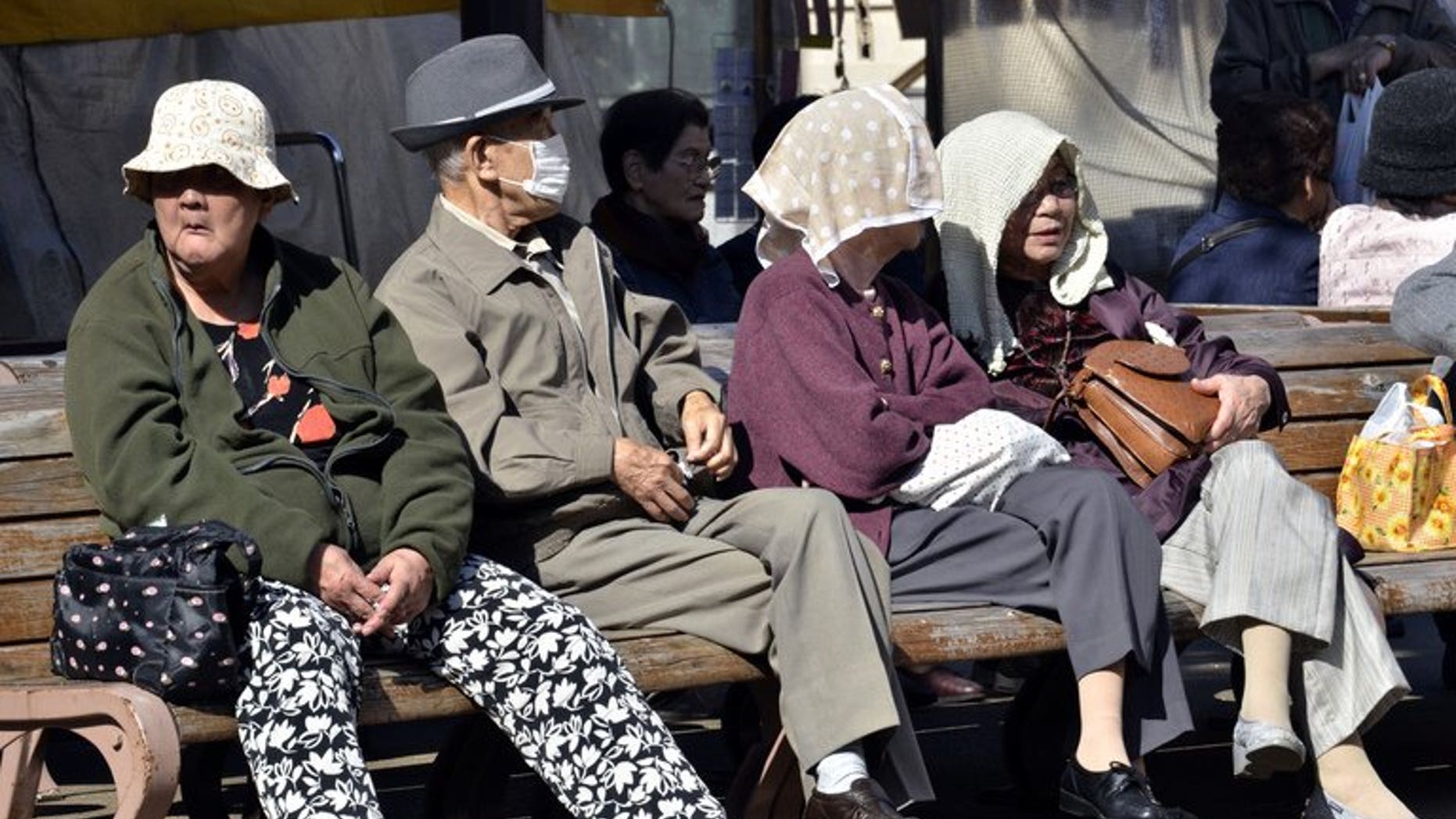 Elderly people take a rest in Tokyo on October 28, 2011. The number of elderly people caught shoplifting in Japan's capital city has outstripped that of teenagers for the first time since records began, a report said.