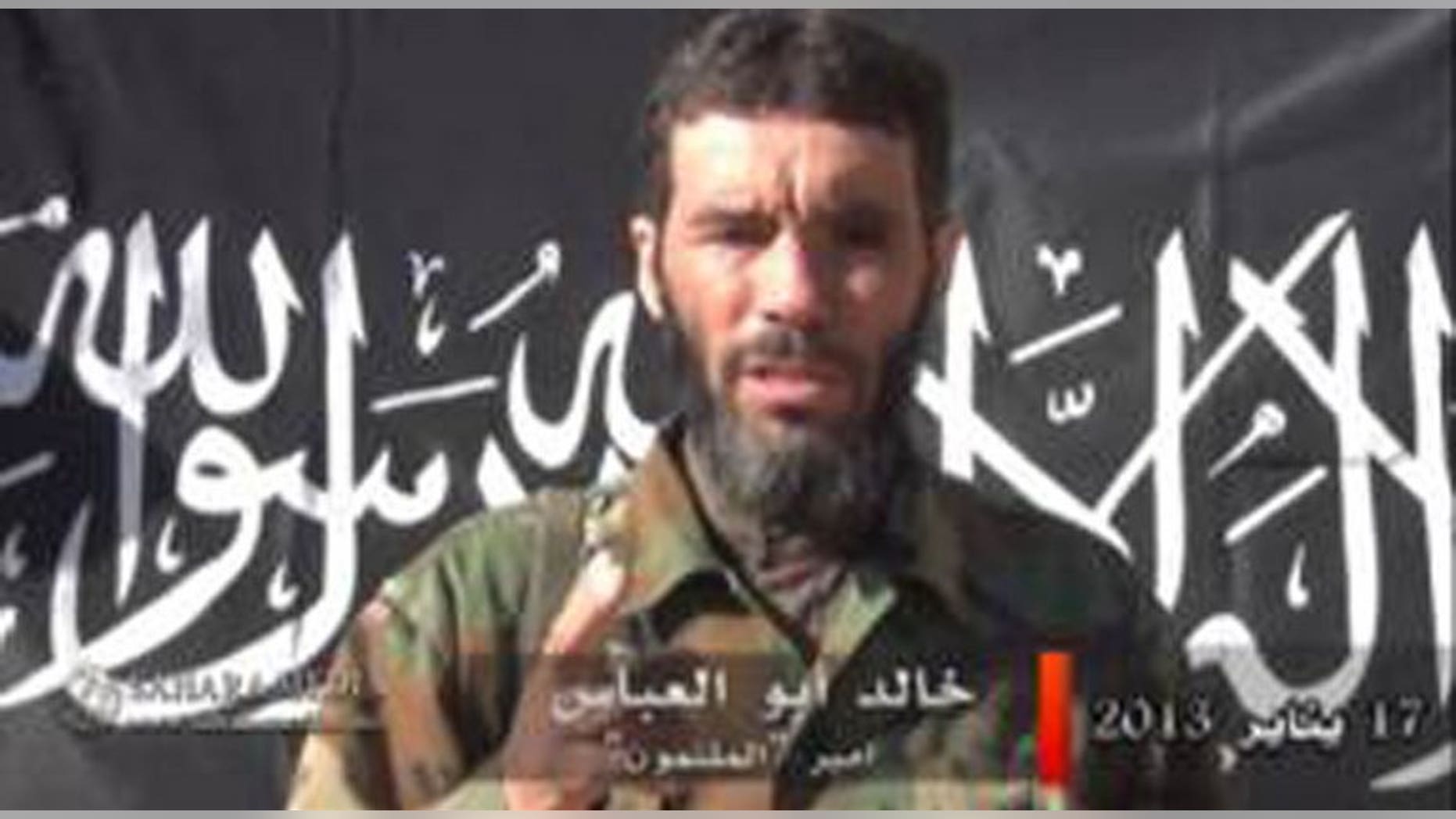 An image by Sahara Media released on January 20, 2013, shows Algerian jihadi mastermind Mokhtar Belmokhtar giving a statment. An Al Qaeda splinter group founded by Belmokhtar on Monday claimed that it was behind a deadly prison break in Niger last month, a statement published by online news agency ANI said.