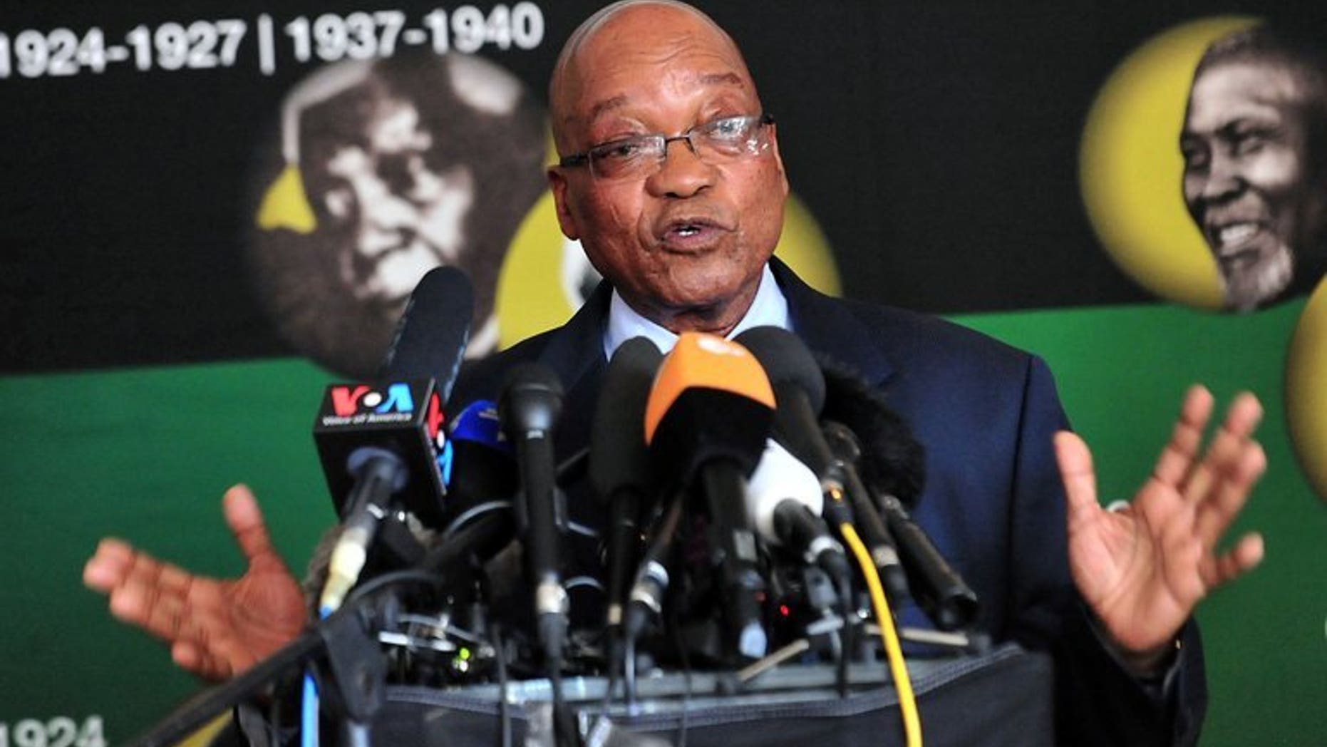 South African president Jacob Zuma speaks pictured in Johannesburg on June 24, 2013. An embattled Zuma reshuffled his cabinet with less than a year to go before elections Tuesday, axing key allies and ousting Tokyo Sexwale, a long-time big-hitter of the ruling ANC party.