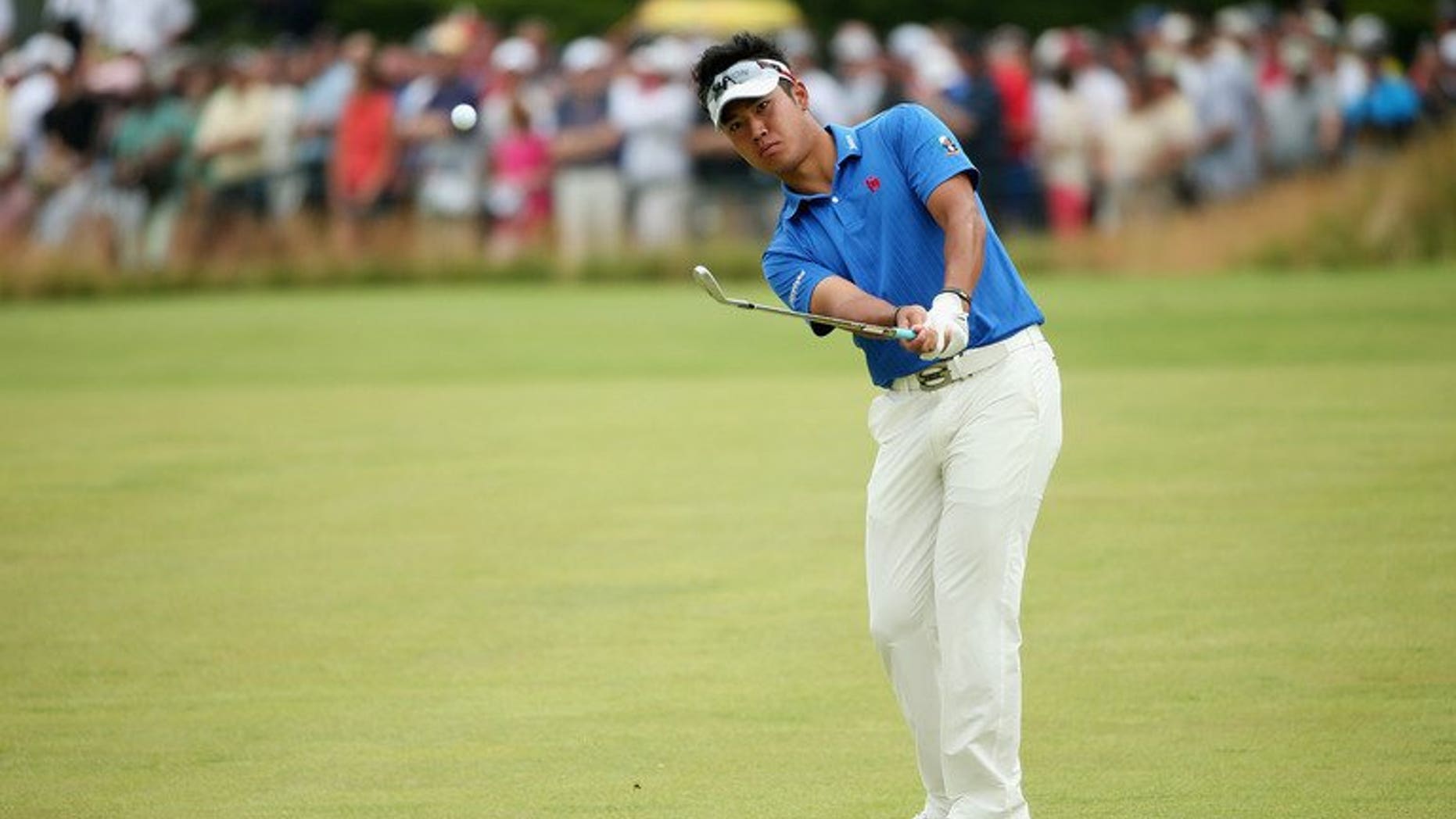 Hideki Matsuyama chips to the first green during the final round of the U.S. Open at Merion Golf Club on June 16. Japan's rookie superstar said Wednesday he is ready to impress in his debut at the British Open as he steps up his quest for a US Tour card.