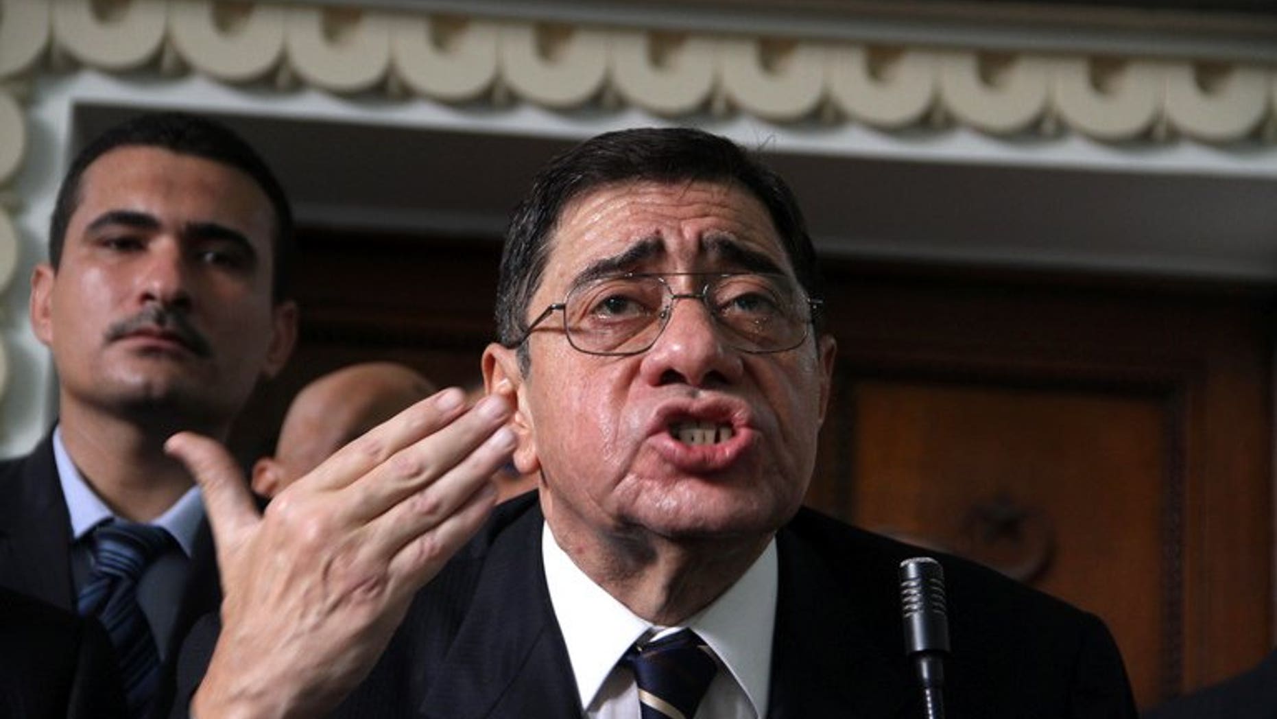 Former prosecutor Abdel Meguid Mahmud addresses judges in his office at the high court in Cairo last October. Egypt on Wednesday appointed a new public prosecutor after the resignation of his controversial predecessor, a judicial source said.