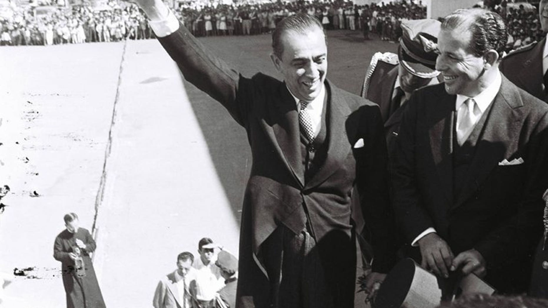 Photo released by the Public Archive of Brasilia's Federal Distric of Brazilian former president (1956-1961) Juscelino Kubitschek (C) next to his vice president Joao Goulart on April 21, 1960. The remains of Goulart, who later became president, will be exhumed to determine whether he was poisoned in the 1970s by rightwing rulers clamping on dissent.