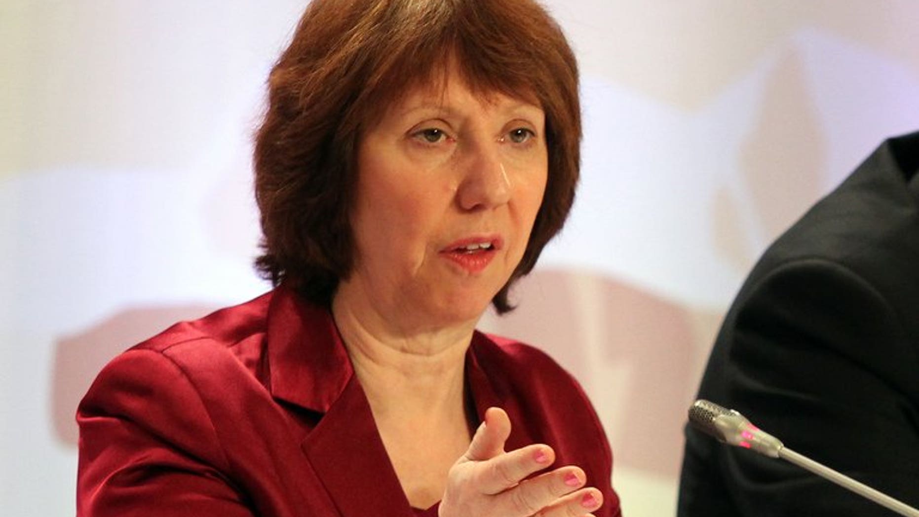 EU foreign policy chief Catherine Ashton speaks after talks on Iran's nuclear programme in the Kazakh city of Almaty on February 27, 2013. Ashton will hold talks in Brussels next week on Iran's contested nuclear drive with senior officials from six global powers, the first since Tehran elected a new president.