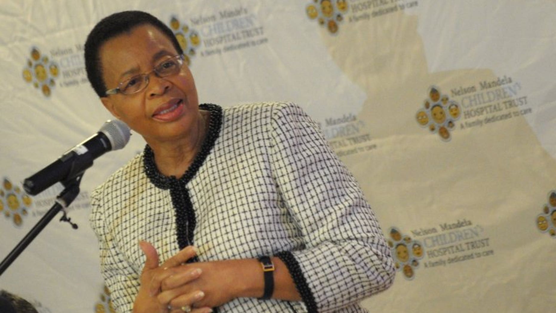 Graca Machel, the wife of ailing former South African president Nelson Mandela, gives a press conference in Johannesburg on July 4, 2013. Machel said Friday she is now less anxious about his condition, five weeks into his hospitalisation.