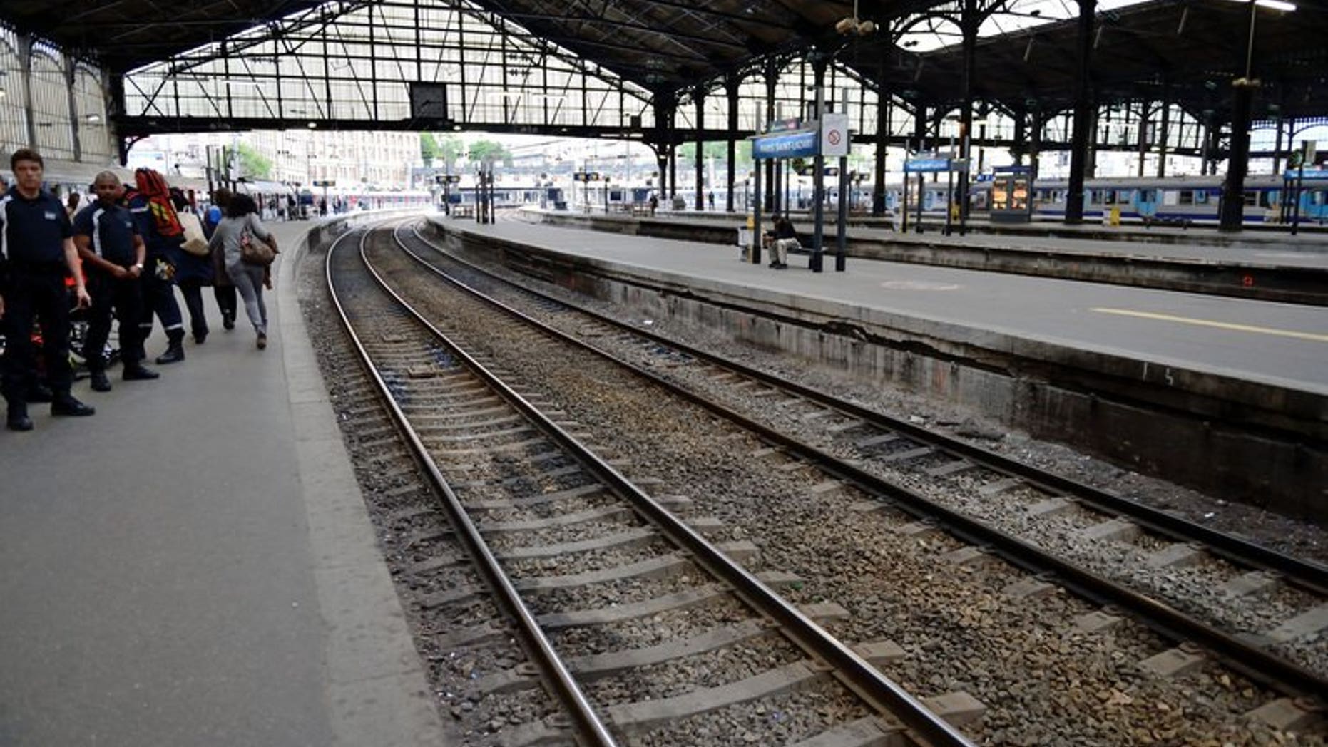 A view of empty tracks at the Saint Lazare train station in Paris on June 13, 2013. A train derailed in the Paris suburb of Bretigny-sur-Orge in an accident that authorities fear may have caused "many casualties", officials said.