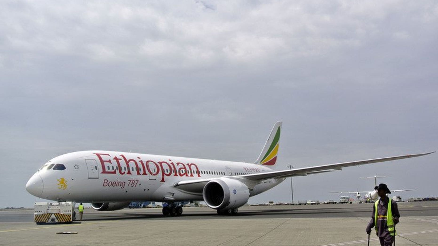An Ethiopian Airlines Dreamliner jet is pictured on April 27, 2013. London's Heathrow airport suspended both of its runways after another parked Ethiopian Airlines Boeing 787 Dreamliner caught fire, but no casualties were reported.