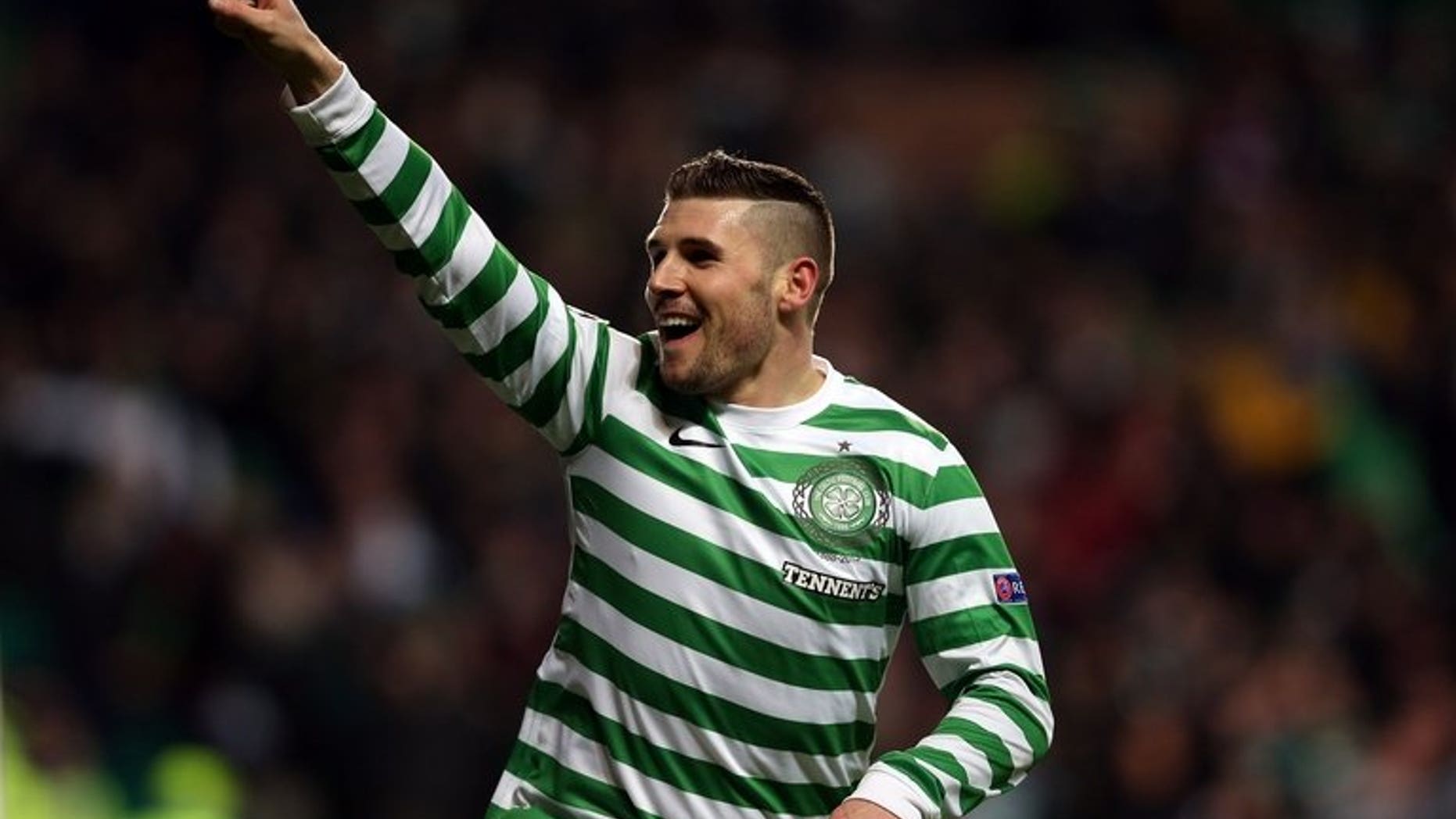 Celtic's English forward Gary Hooper celebrates scoring a goal in Glasgow on December 6, 2012.The club's manager Neil Lennon admits the star striker could have played his last game for the Scottish champions.