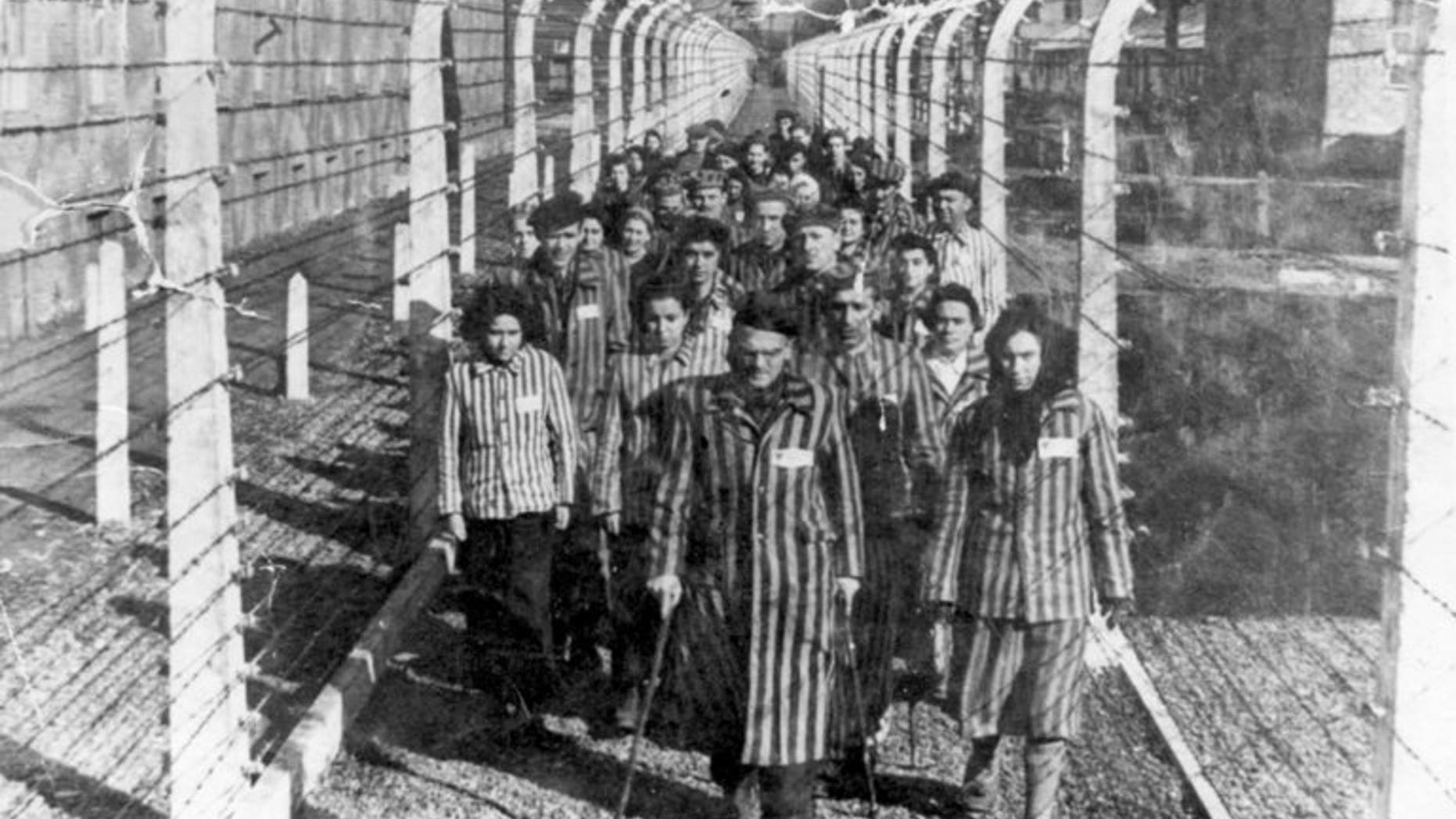 A photo of prisoners at the Auschwitz concentration camp in 1945. Holocaust survivors and victims' heirs have received $1.24 billion from a Swiss fund set up after a scandal over dormant accounts of Jews killed in World War II, according to the Swiss weekly Tachles.