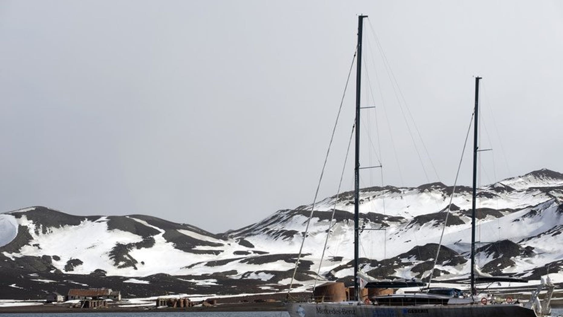 A sailing boat is anchored in the bay of Deception Island, Antarctica, on October 27, 2008. A powerful 7.3-magnitude earthquake struck off the coast of Antarctica on Monday, generating large waves but causing no injuries, seismic experts at Argentina's Orcadas base in Antarctica said.