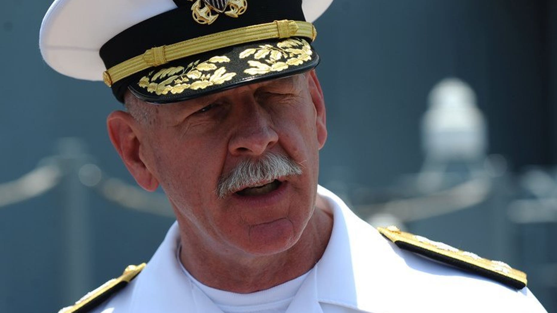 Vice Admiral Scott Swift, commander of the US 7th Fleet, speaks to journalists in Vietnam on April 23, 2012. He has described military relations with China as "collegial" and rejected Cold War comparisons, urging "methodical and thoughtful" diplomacy in the region.